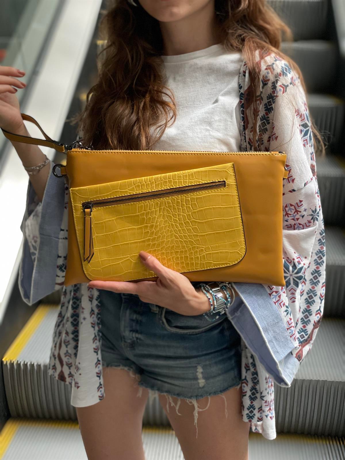 Kroko Detaylı El Portföyü/Clutch