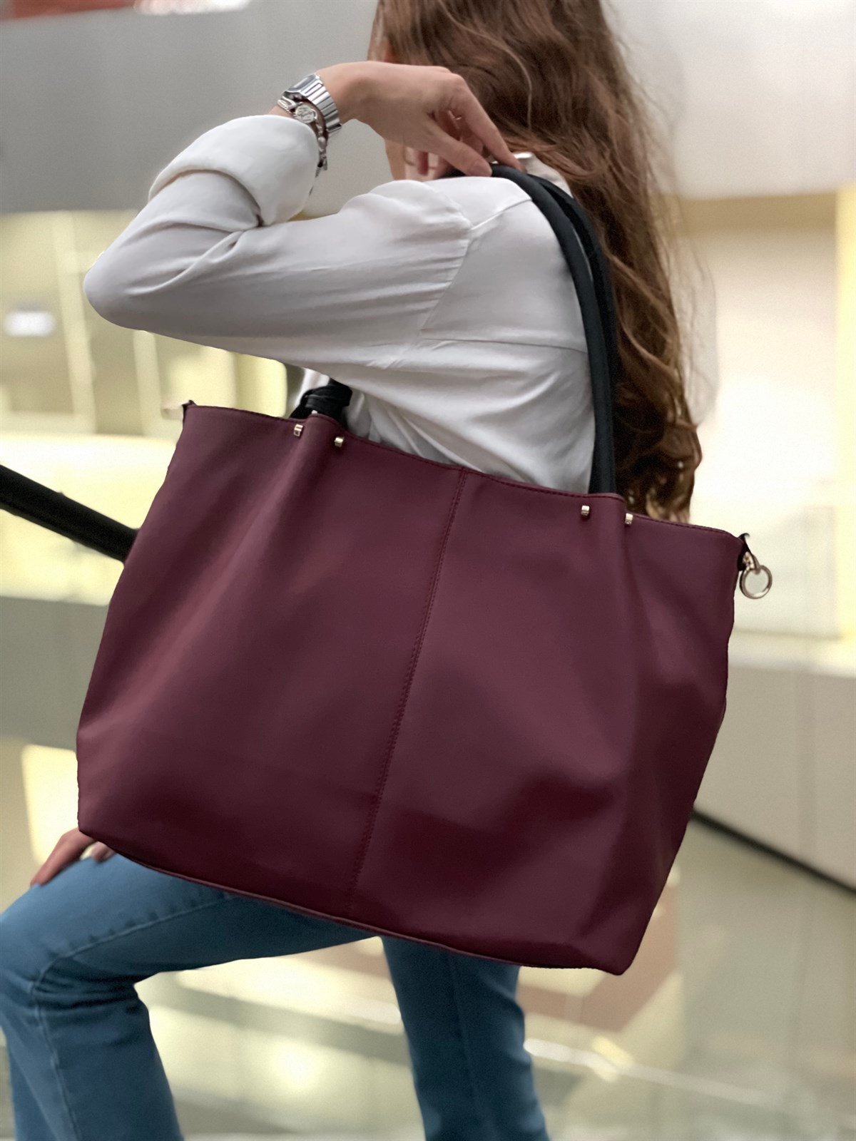 Laura Paraşüt Kumaş 3 Parça Büyük Omuz Çantası