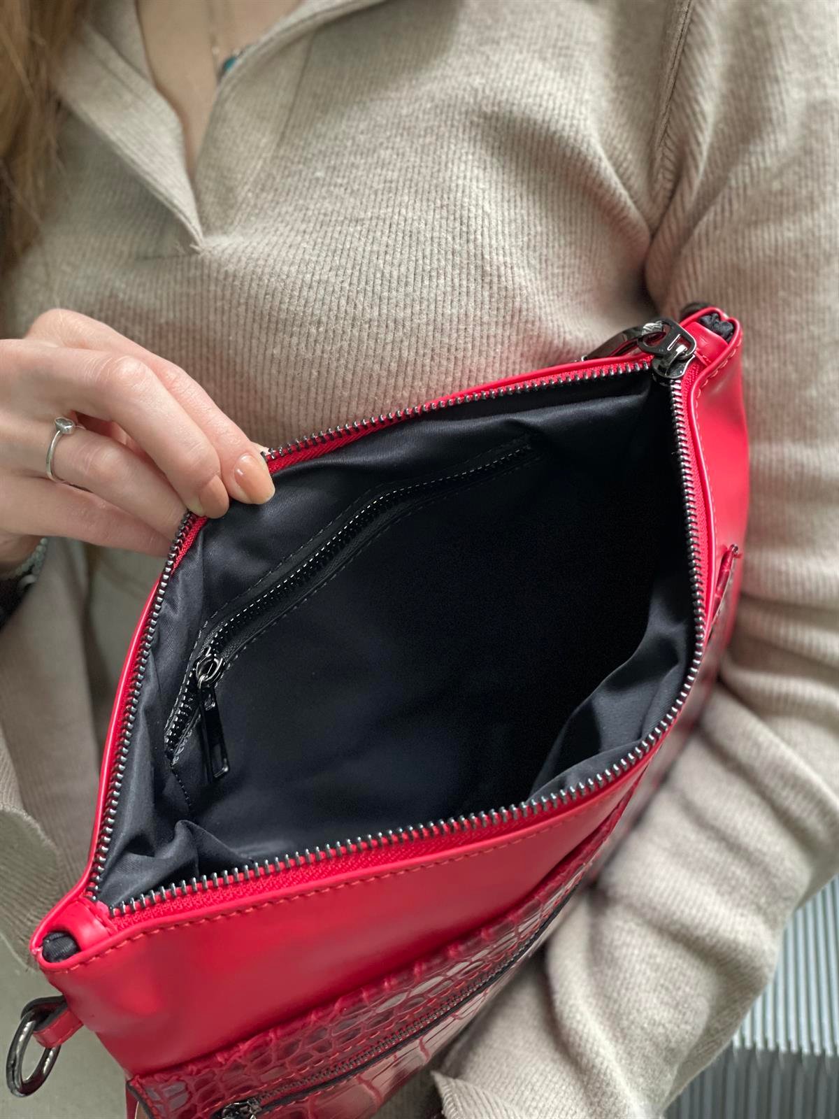 Süet Detaylı El Portföyü/Clutch 