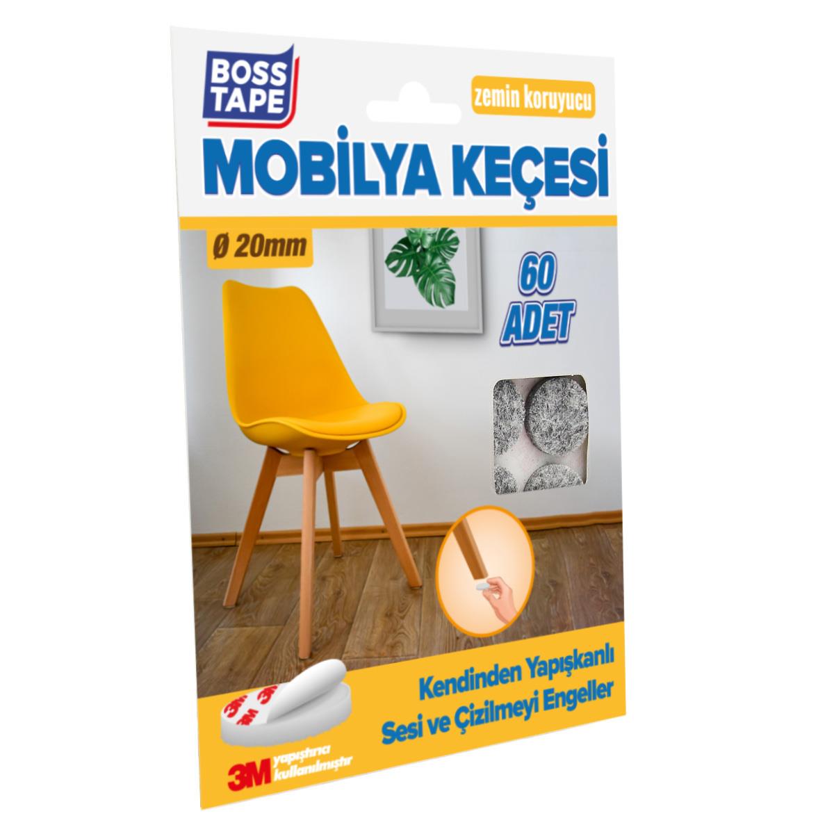 3M Yapışkanlı 60 Adet 20mm Gri Mobilya Sandalye Masa Ayağı Keçesi