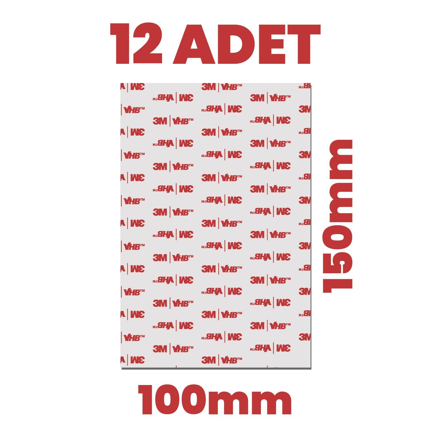 3MÇift Taraflı Bantlar3M 12 Adet Çift Taraflı VHB 150x100mm Hazır Kesim