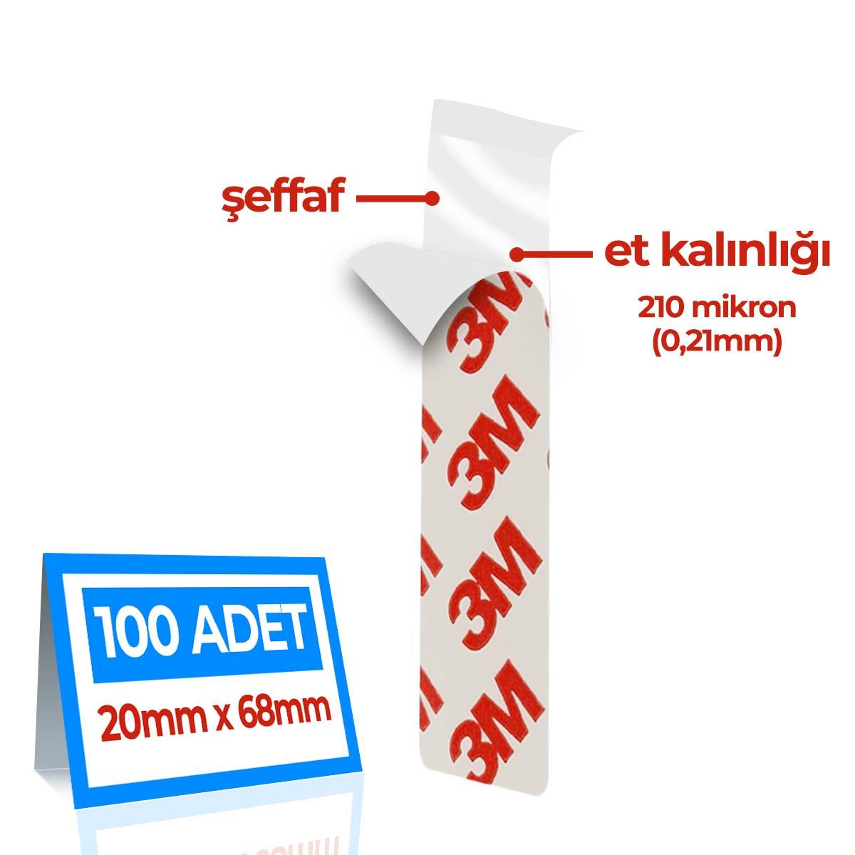 3MÇift Taraflı Bantlar3M Hazır Kesim 100 Adet Şeffaf Çok Güçlü 20mmx68mm