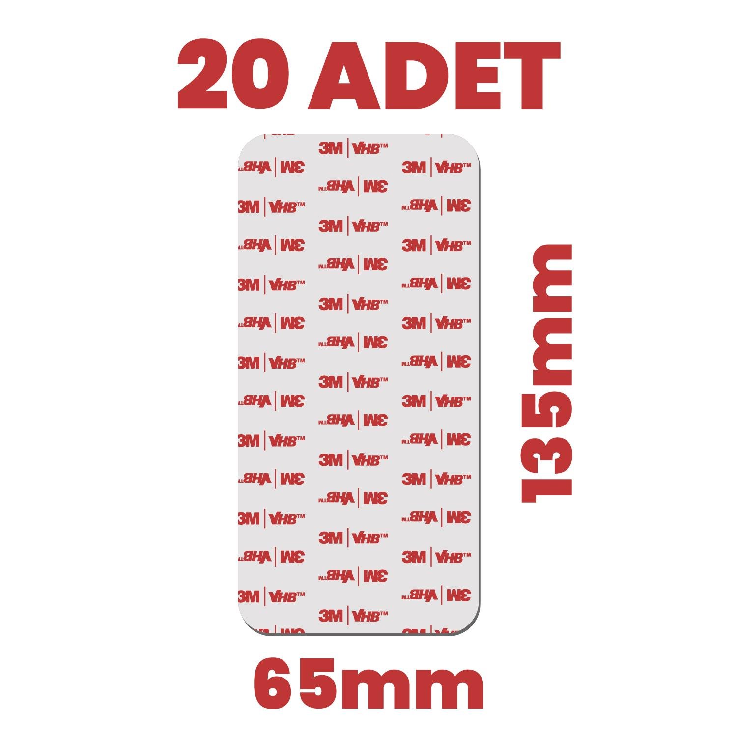 3MÇift Taraflı Bantlar3M VHB 20 Adet Çift Taraflı 65x135mm Hazır Kesim