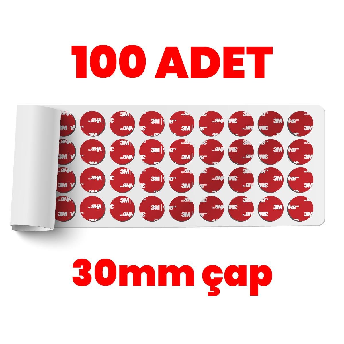 3MElektrik Bantları3M VHB Çok Güçlü Çift Taraflı 100 Adet Hazır Kesim 30mm Çap