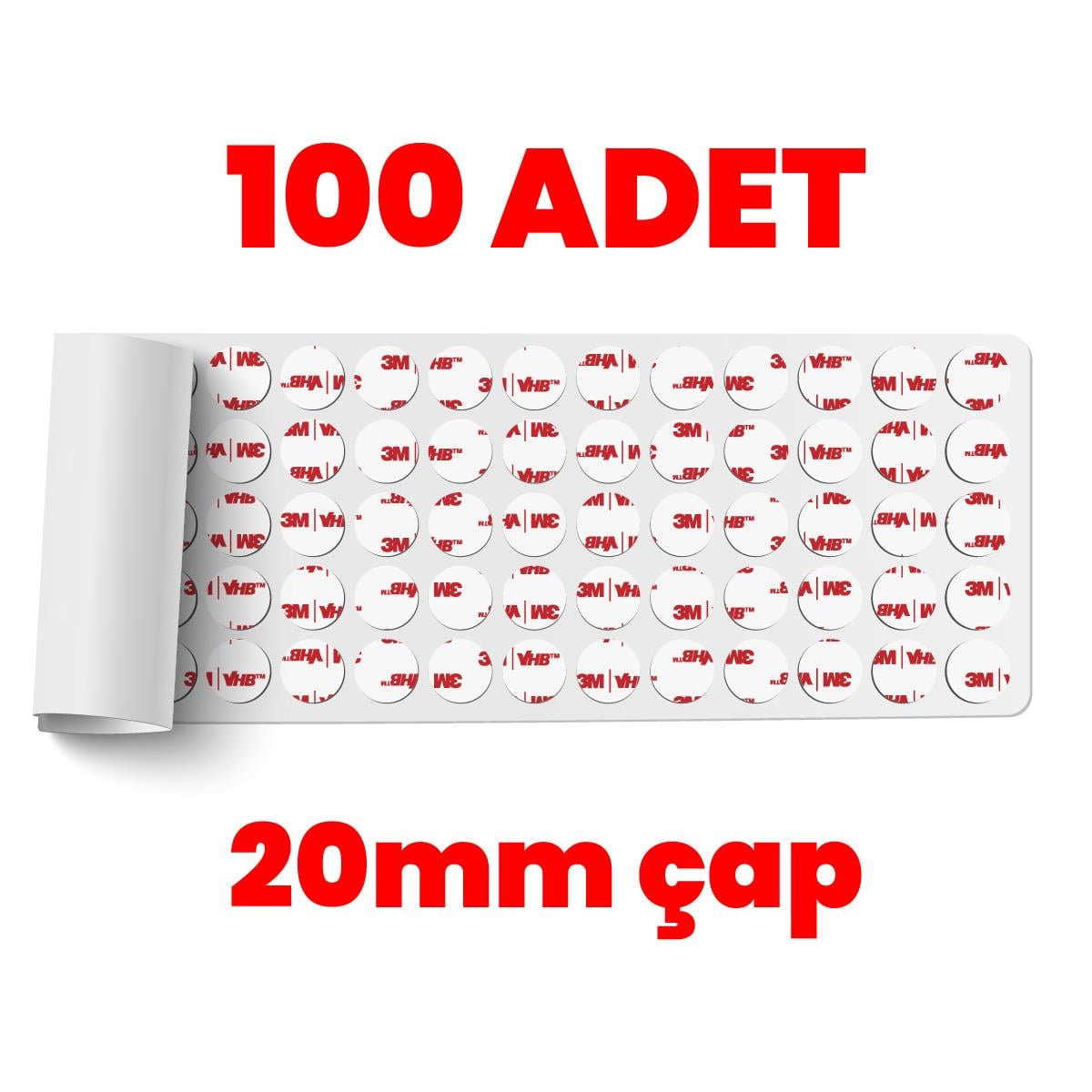 3Mİzolasyon Bantları3M VHB Çok Güçlü Çift Taraflı 100 Adet Hazır Kesim 20mm Çap
