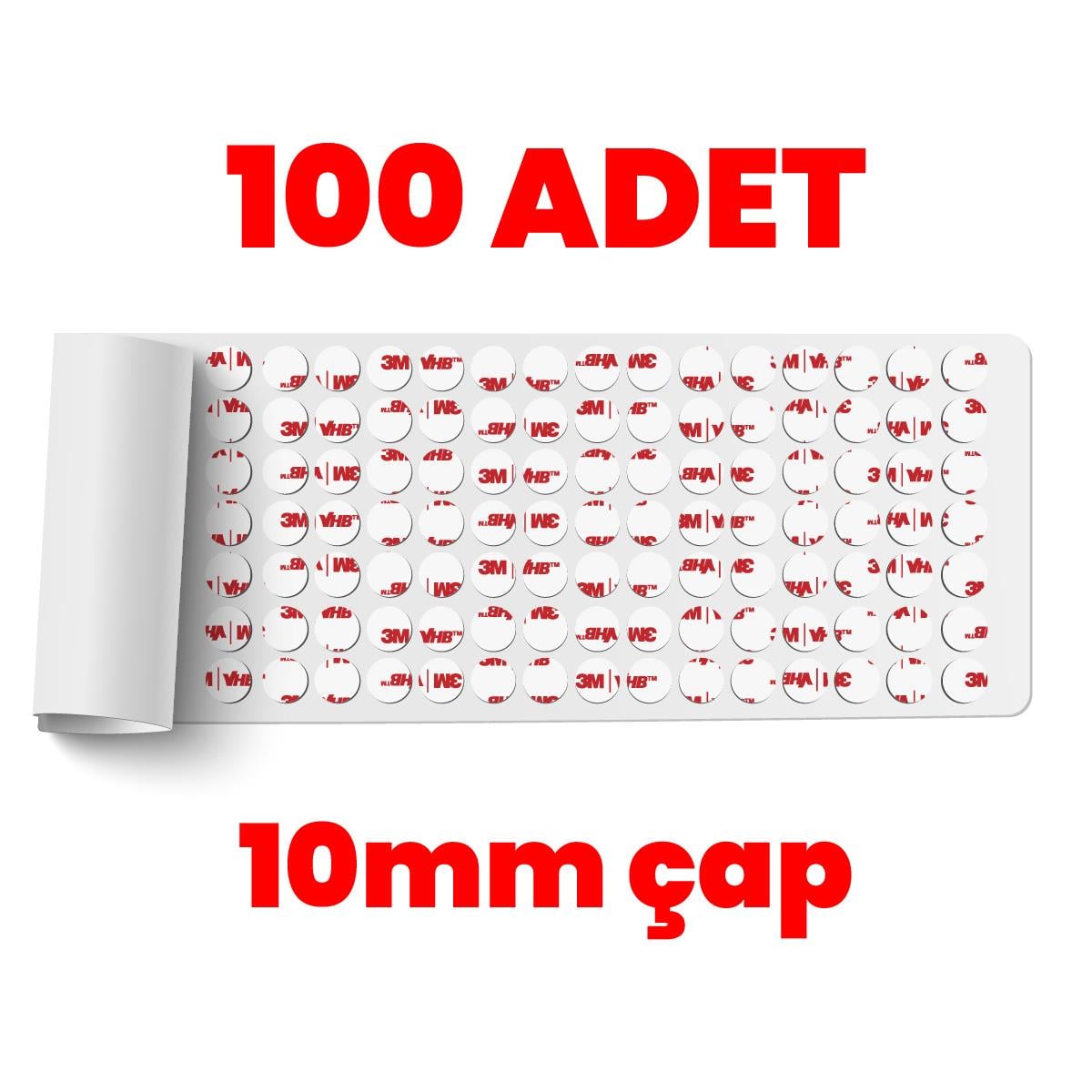 3Mİzolasyon Bantları3M VHB Çok Güçlü Çift Taraflı 100 Adet Hazır Kesim 10mm Çap