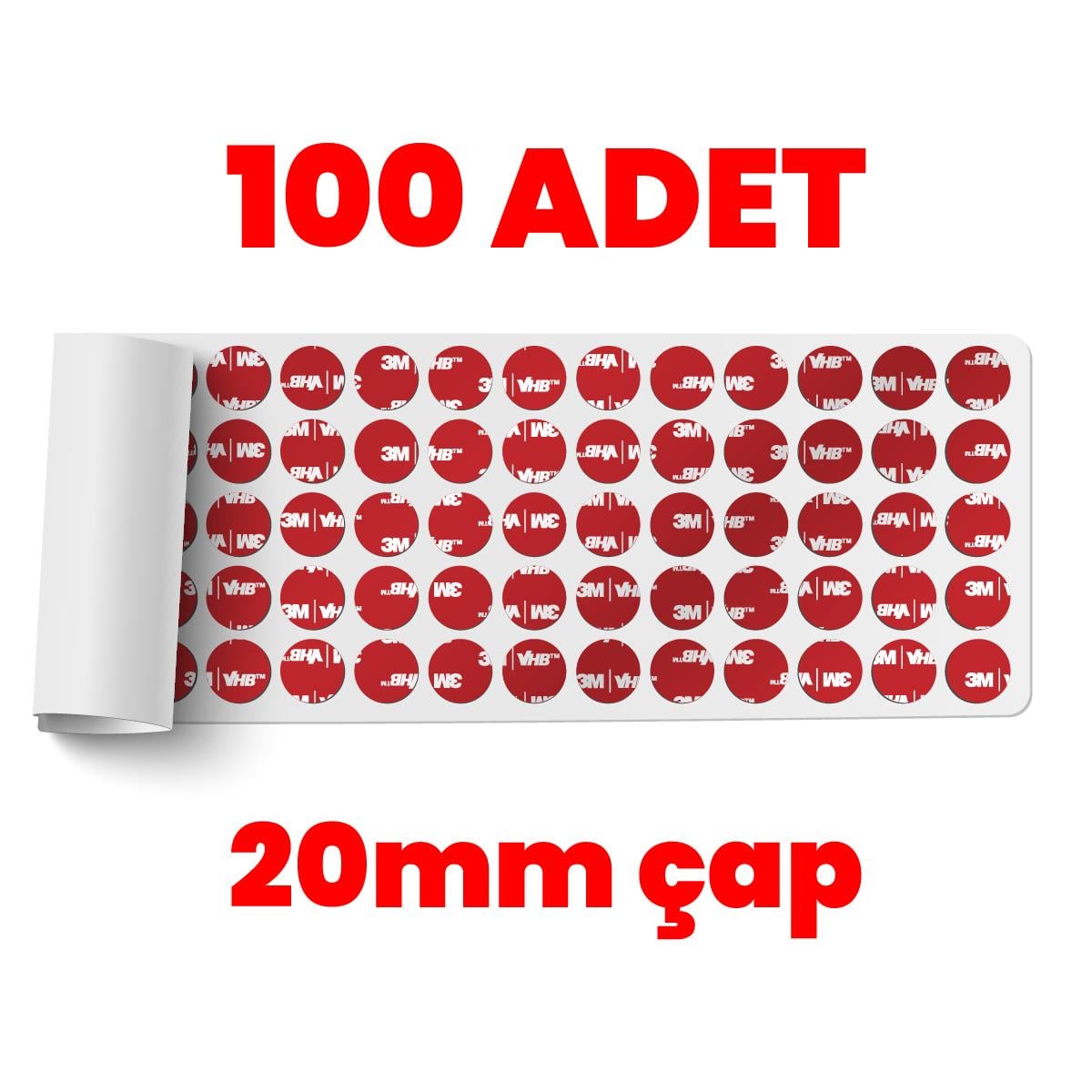 3MKoli Bantları3M VHB Çok Güçlü Çift Taraflı 100 Adet Hazır Kesim 20mm Çap