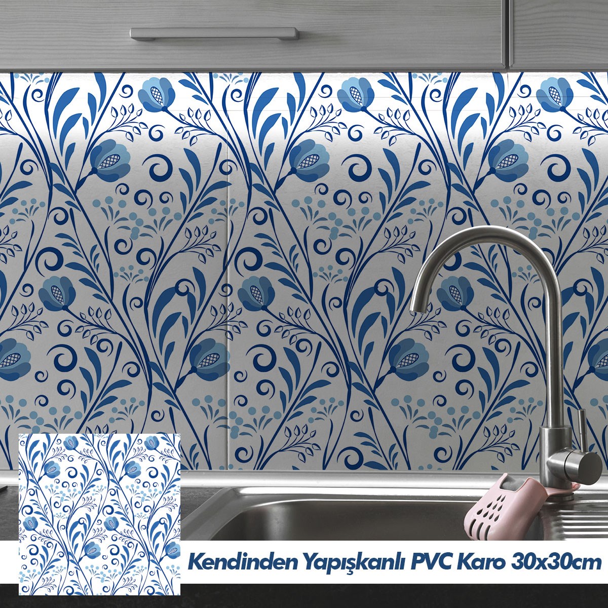 Boss 12 Adet PVC Karo Traditional Blue 30x30cm (1,08 m²)
