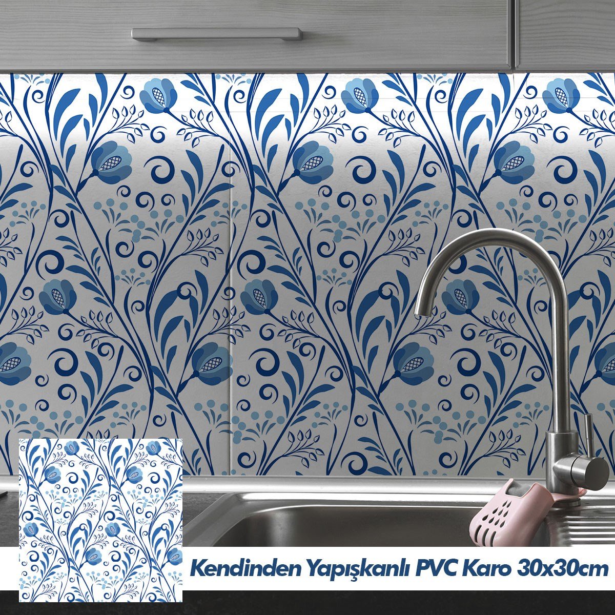 Boss 4 Adet PVC Karo Traditional Blue 30x30cm (0,36 m²)