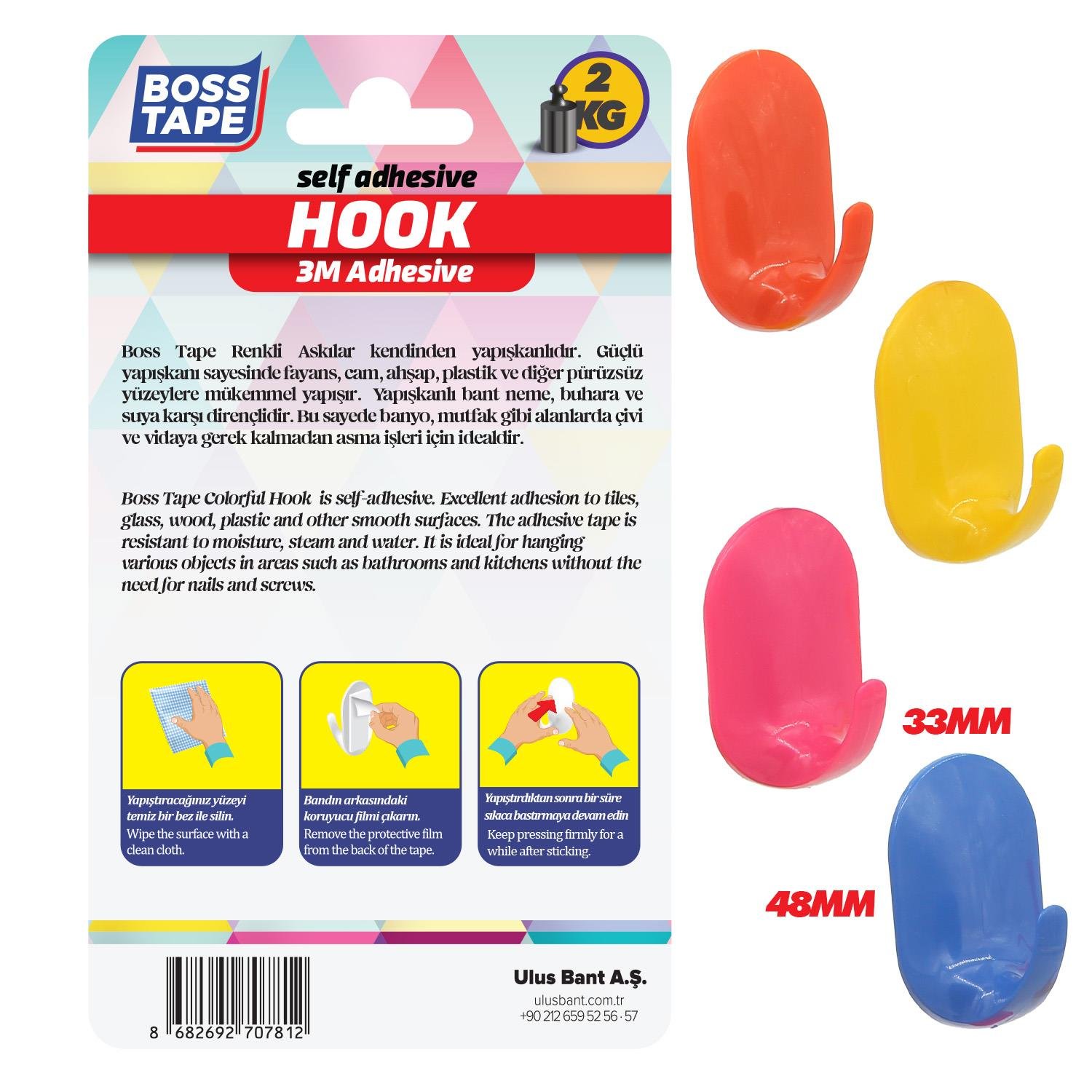 Boss Tape 3M Bantlı Çok Renkli 4'lü Askı