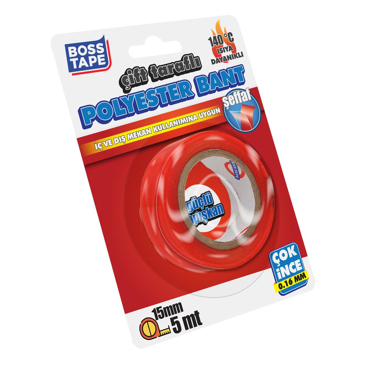 Boss Tape Çift Taraflı Polystr Bant En:15mm Boy5mt