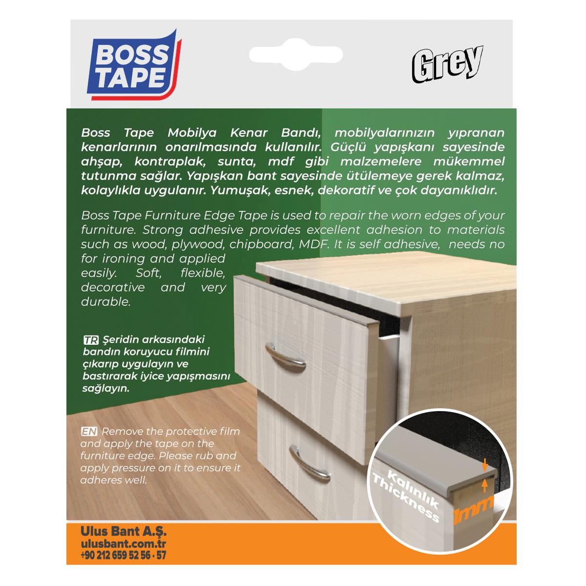 Boss Tape Yapışkanlı Gri Masa Mobilya Kenar Bandı