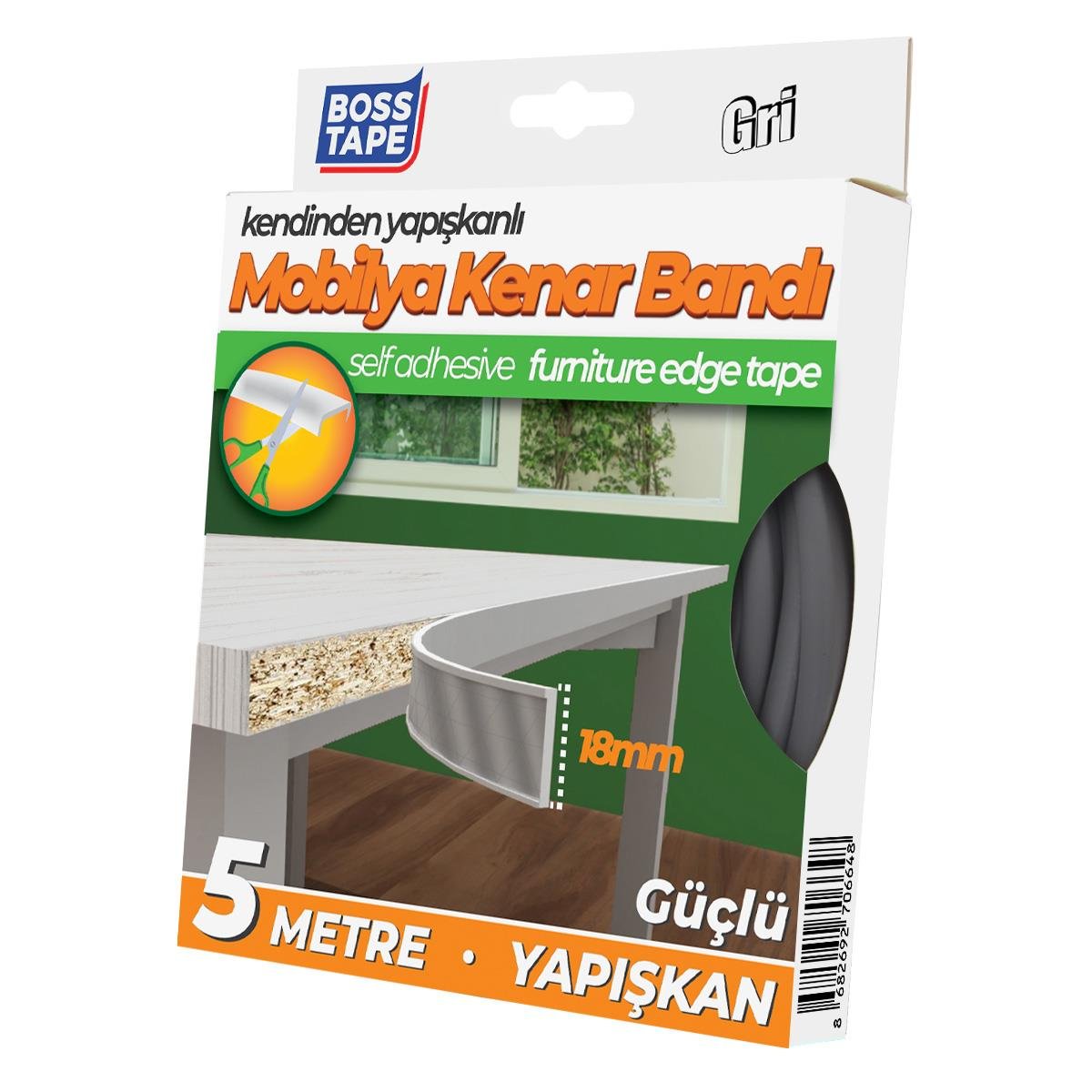 Boss Tape Yapışkanlı Gri Masa Mobilya Kenar Bandı