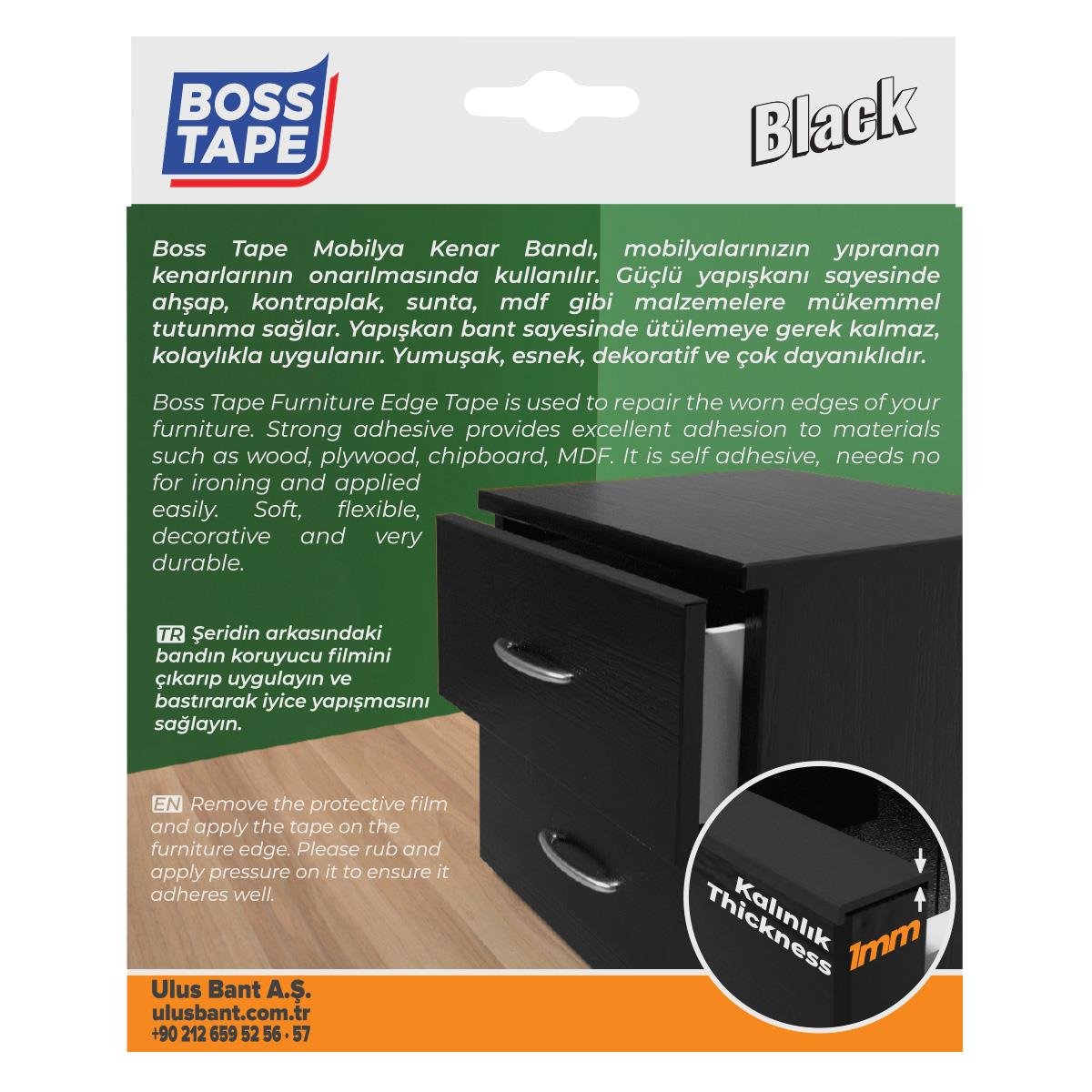 Boss Tape Yapışkanlı Siyah Masa Mobilya Kenar Bandı