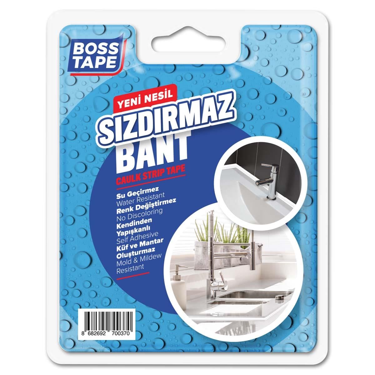 Boss TapeElektrik Bantları3,35 metre 3M Yapışkanlı Su Sızdırmaz Geçirmez Lavabo Küvet Tezgah Köşe Bandı En:38mm Beyaz