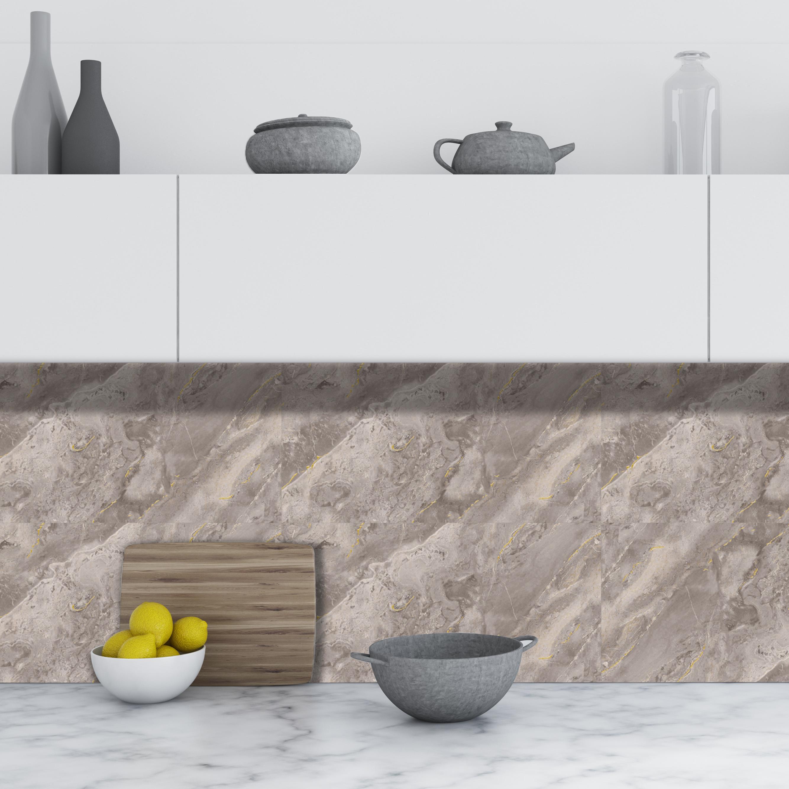 Boss TapeDöşeme4 Adet PVC Karo Kendinden Yapışkanlı Banyo Mutfak Fayans Kaplama 44x64cm Bej Mermer