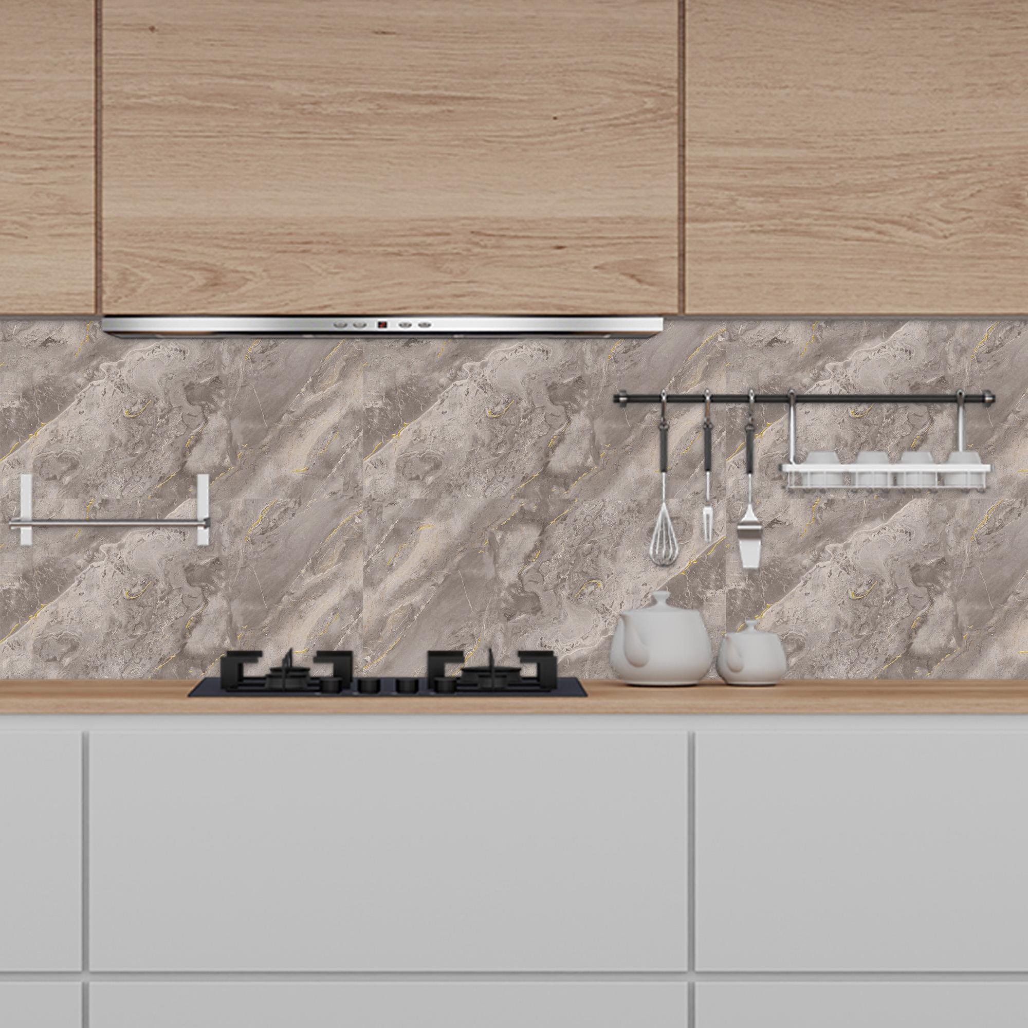 Boss TapeDöşeme4 Adet PVC Karo Kendinden Yapışkanlı Banyo Mutfak Fayans Kaplama 44x64cm Bej Mermer