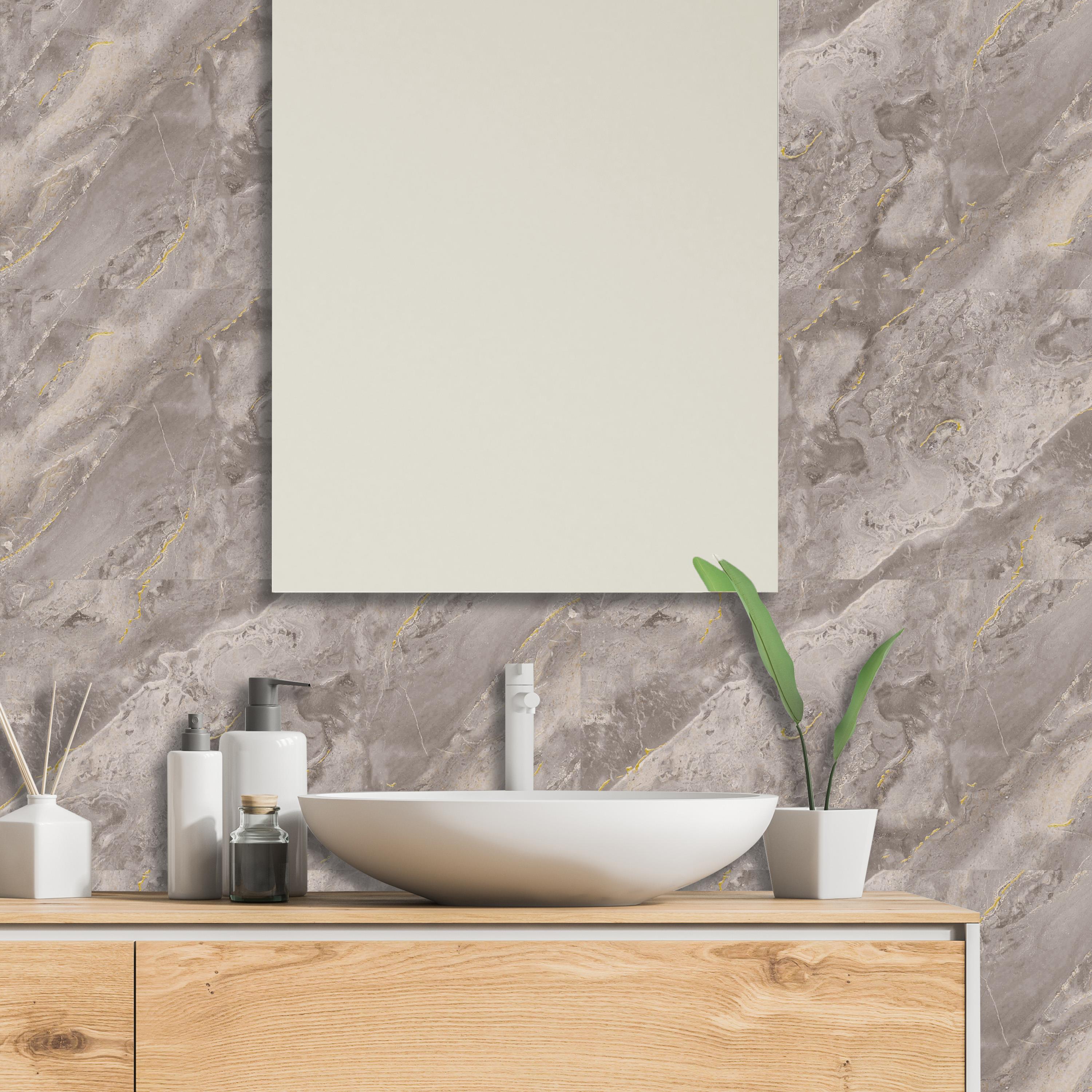 Boss TapeDöşeme4 Adet PVC Karo Kendinden Yapışkanlı Banyo Mutfak Fayans Kaplama 44x64cm Bej Mermer