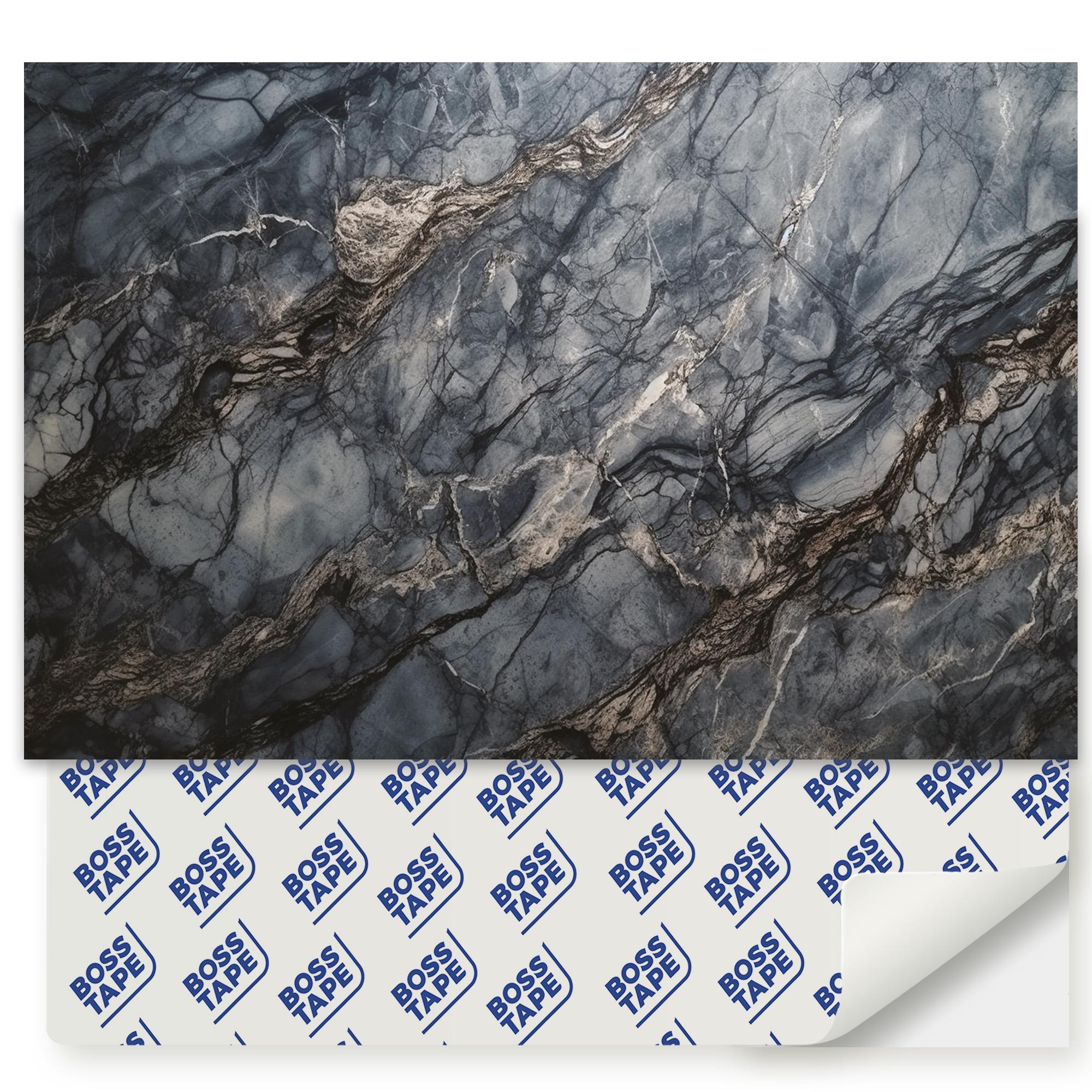 Boss TapeDöşeme4 Adet PVC Karo Kendinden Yapışkanlı Banyo Mutfak Fayans Kaplama 44x64cm Siyah Mermer