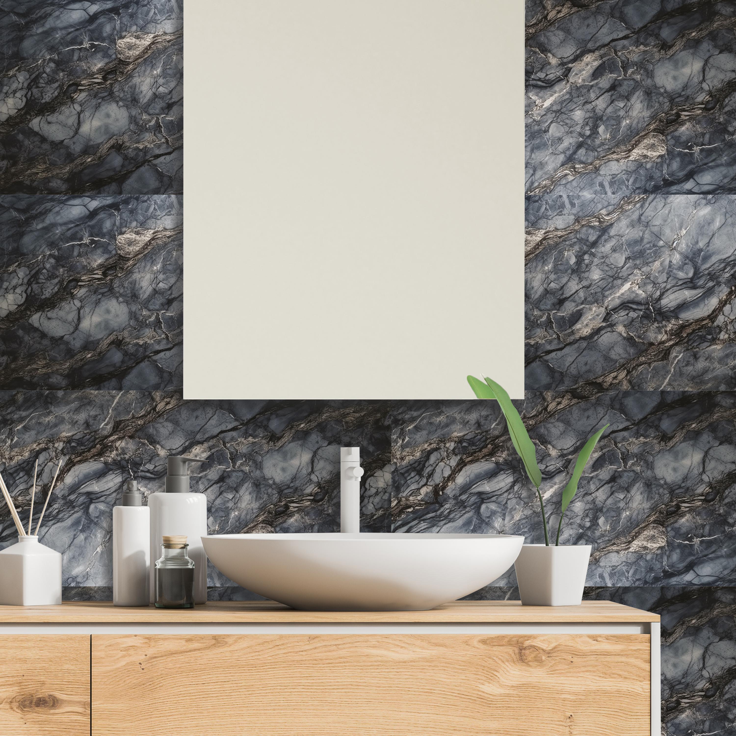 Boss TapeDöşeme4 Adet PVC Karo Kendinden Yapışkanlı Banyo Mutfak Fayans Kaplama 44x64cm Siyah Mermer