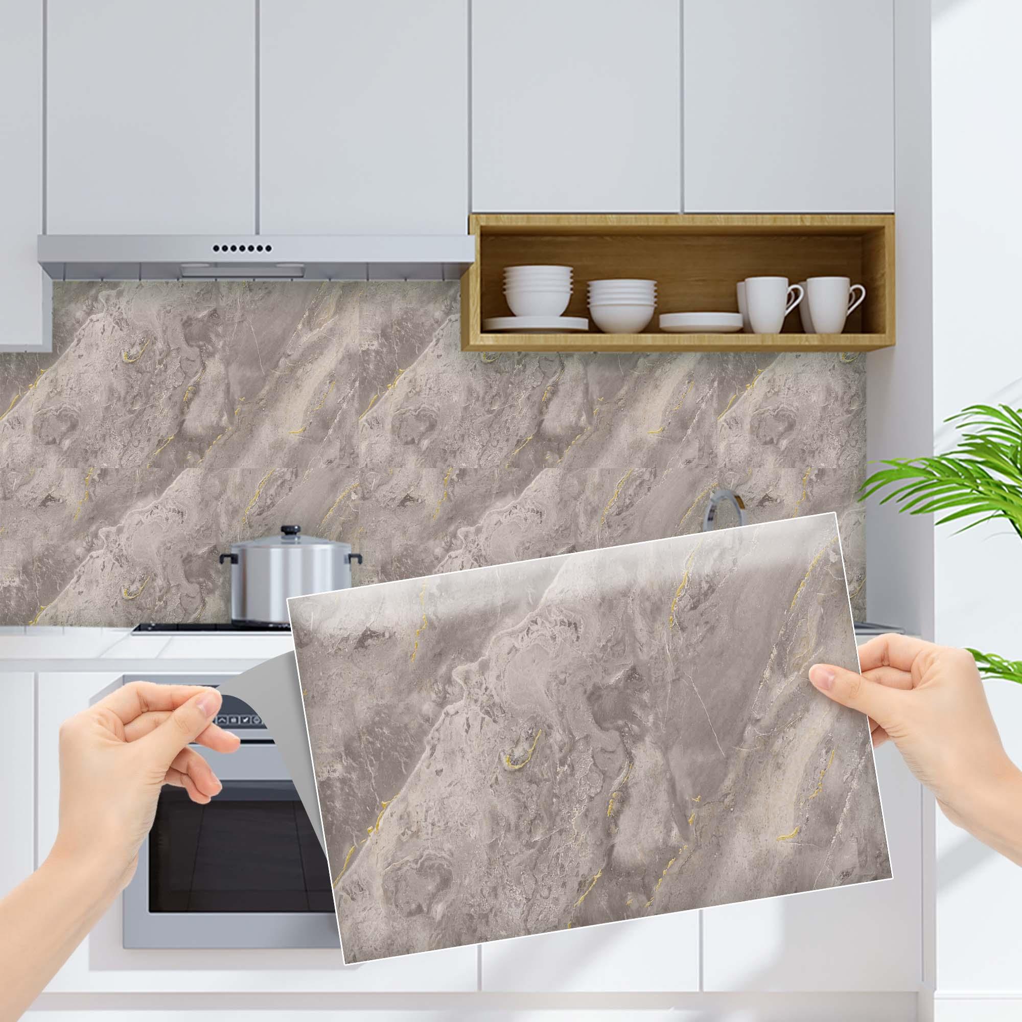 Boss TapeDöşeme4 Adet PVC Karo Yapışkanlı Banyo Mutfak Fayans Kaplama 41x62cm Bej Mermer