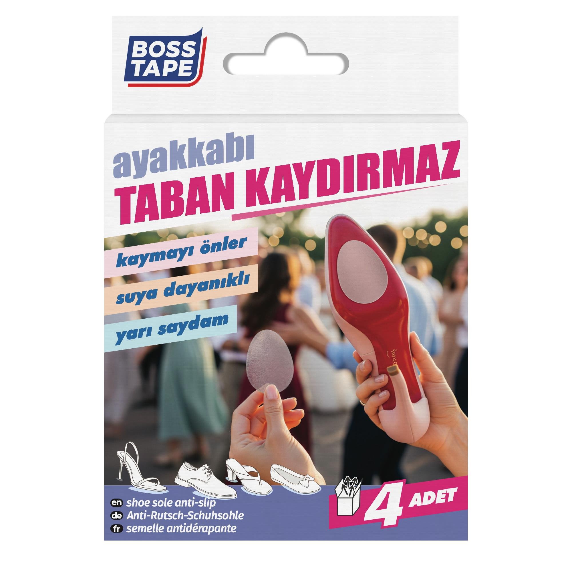 Boss TapeYapıştırıcıBantlarAyakkabı Taban Kaydırmaz 4 Adet Şeffaf Topuklu Kösele Sert Tabanlar 