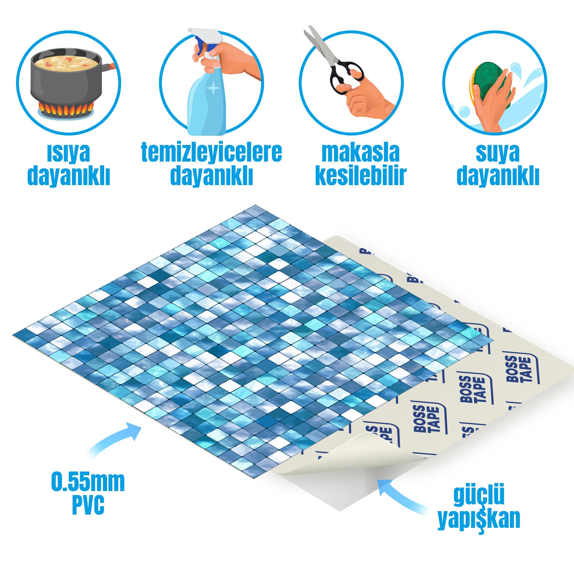 Boss TapeDöşemeBoss Kendinden Yapışkanlı Banyo Mutfak Fayans Kaplama Mozaik Pvc Karo 30x30cm (0,36 m²)