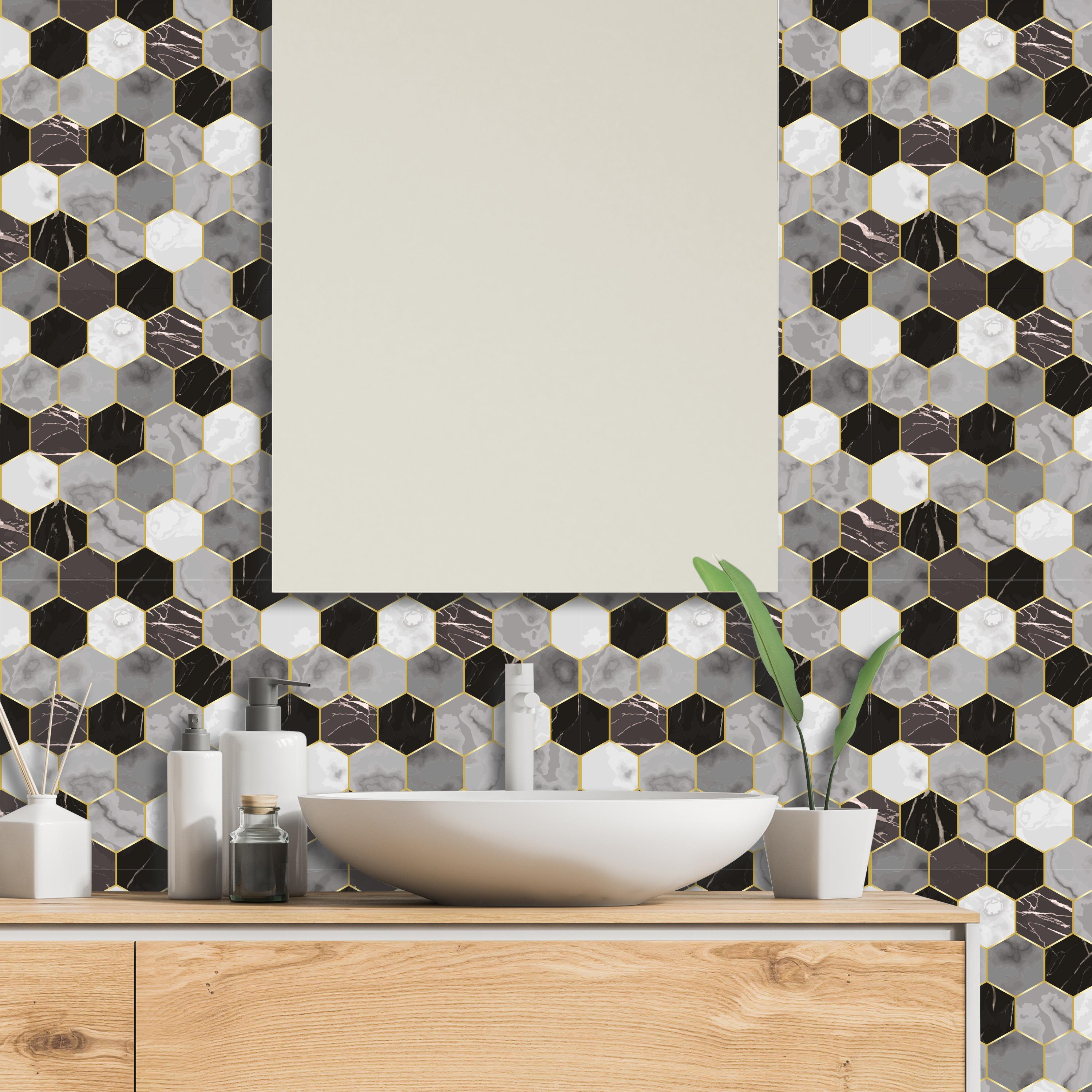Boss TapeDöşemeBoss Kendinden Yapışkanlı Banyo Mutfak Fayans Kaplama Altıgen Pvc Karo 30x30cm (0,36 m²)