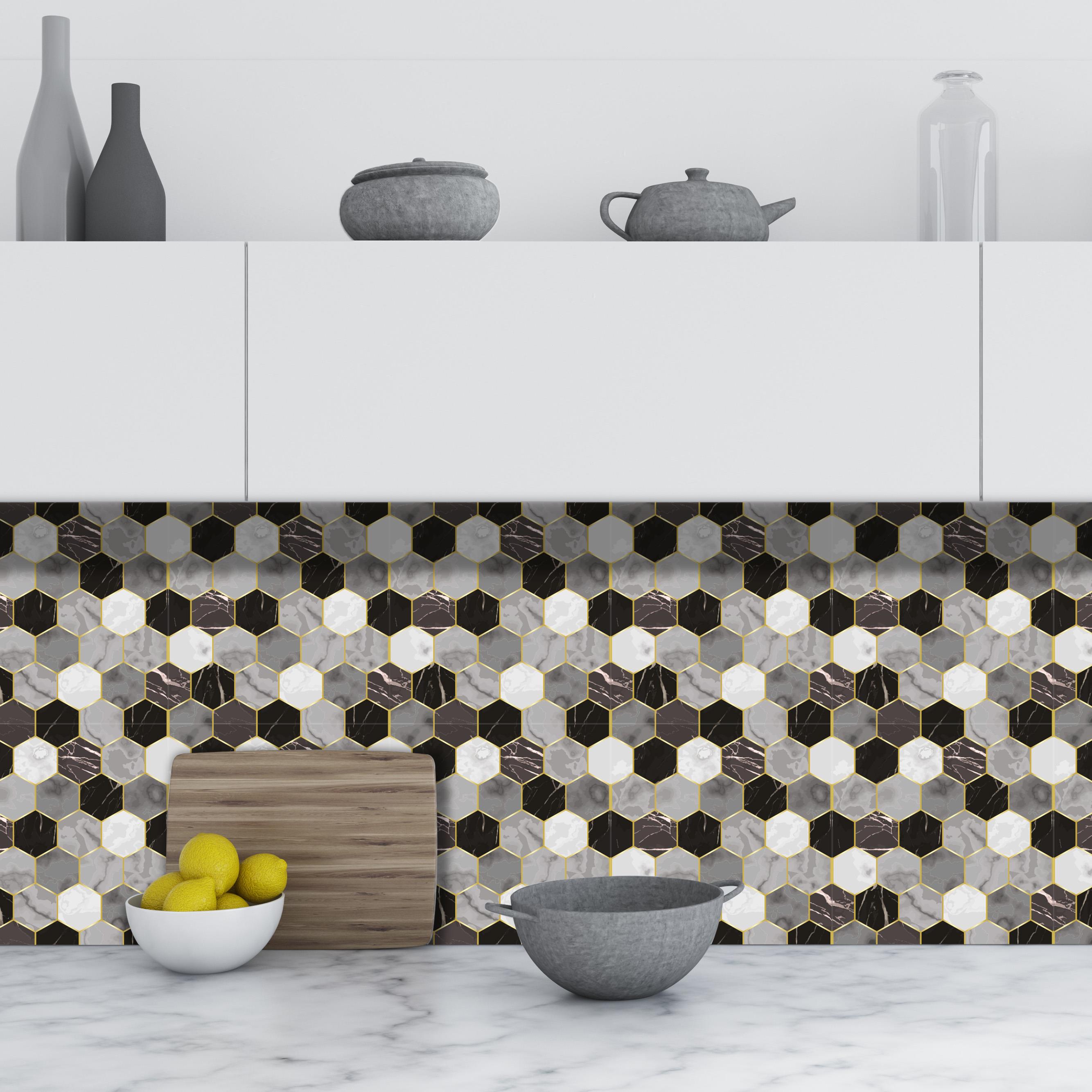 Boss TapeDöşemeBoss Kendinden Yapışkanlı Banyo Mutfak Fayans Kaplama Altıgen Pvc Karo 30x30cm (0,36 m²)
