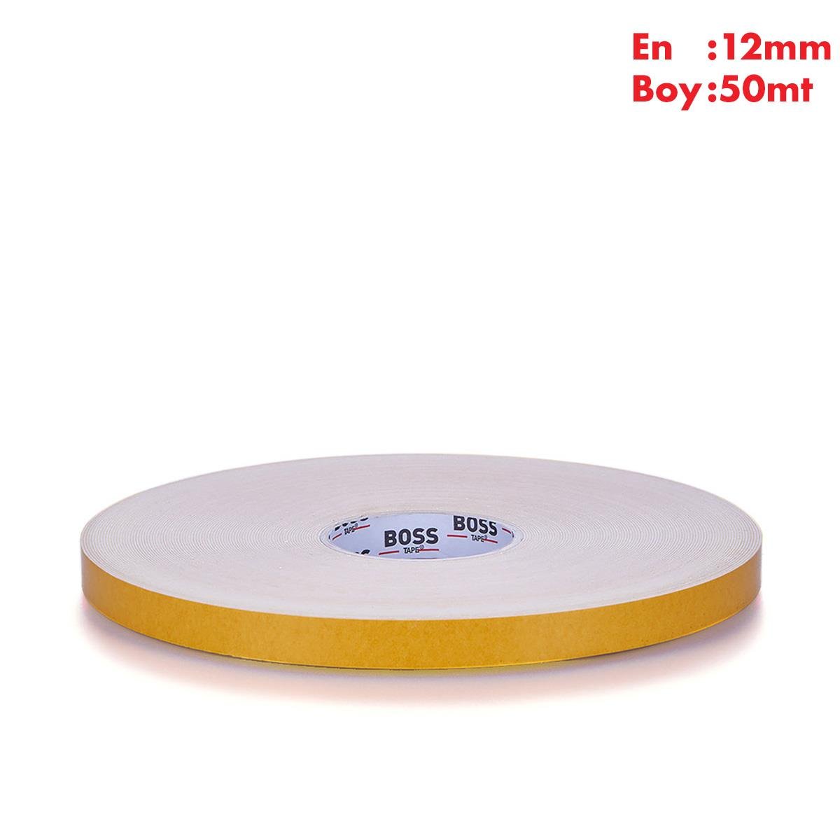 Boss Tapeİzolasyon BantlarıÇift Taraflı Köpük Montaj Bandı Yüksek Yoğunluklu En:12mm Boy:50mt