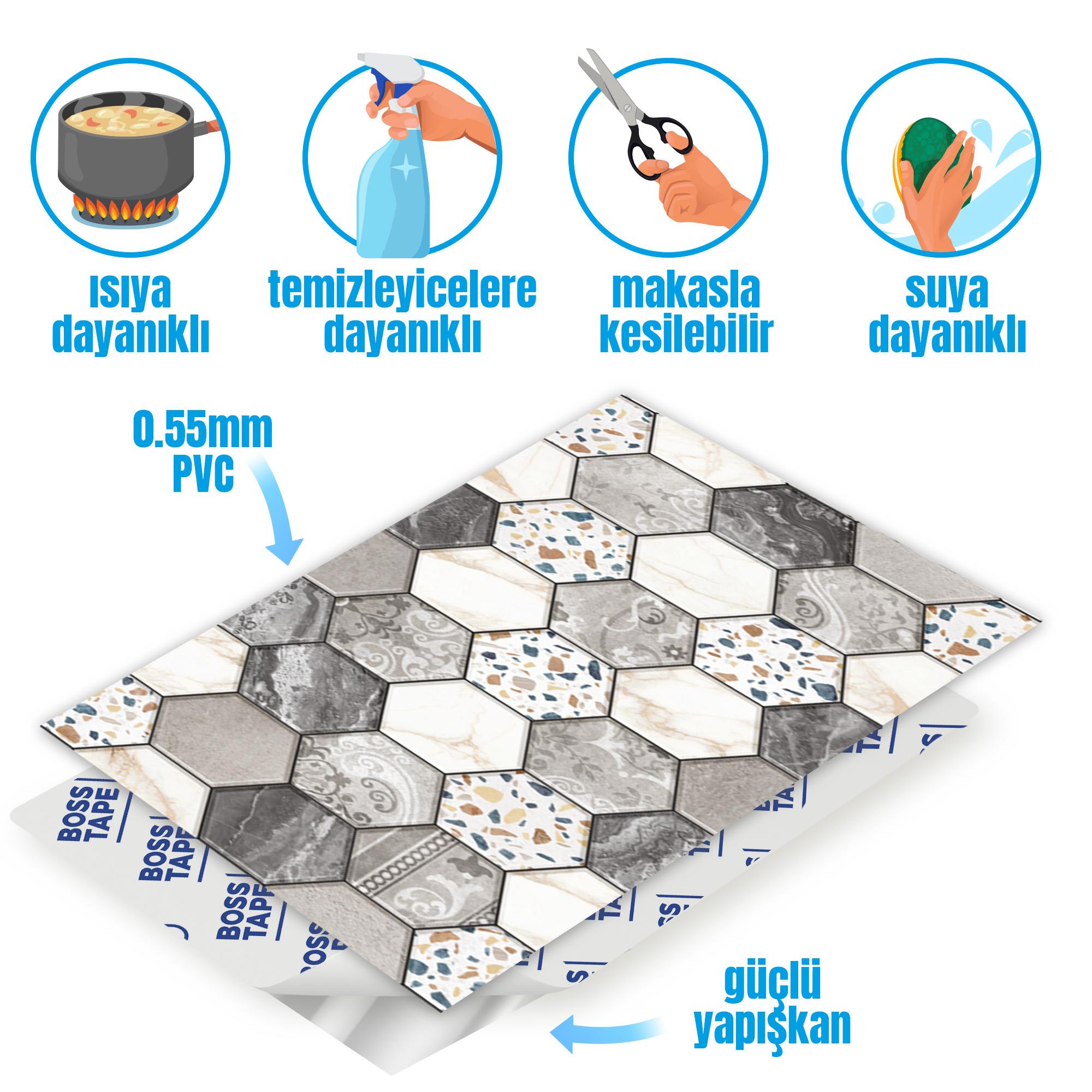 Boss TapeDöşemeDesenli Altıgen Pvc Karo 30x60cm