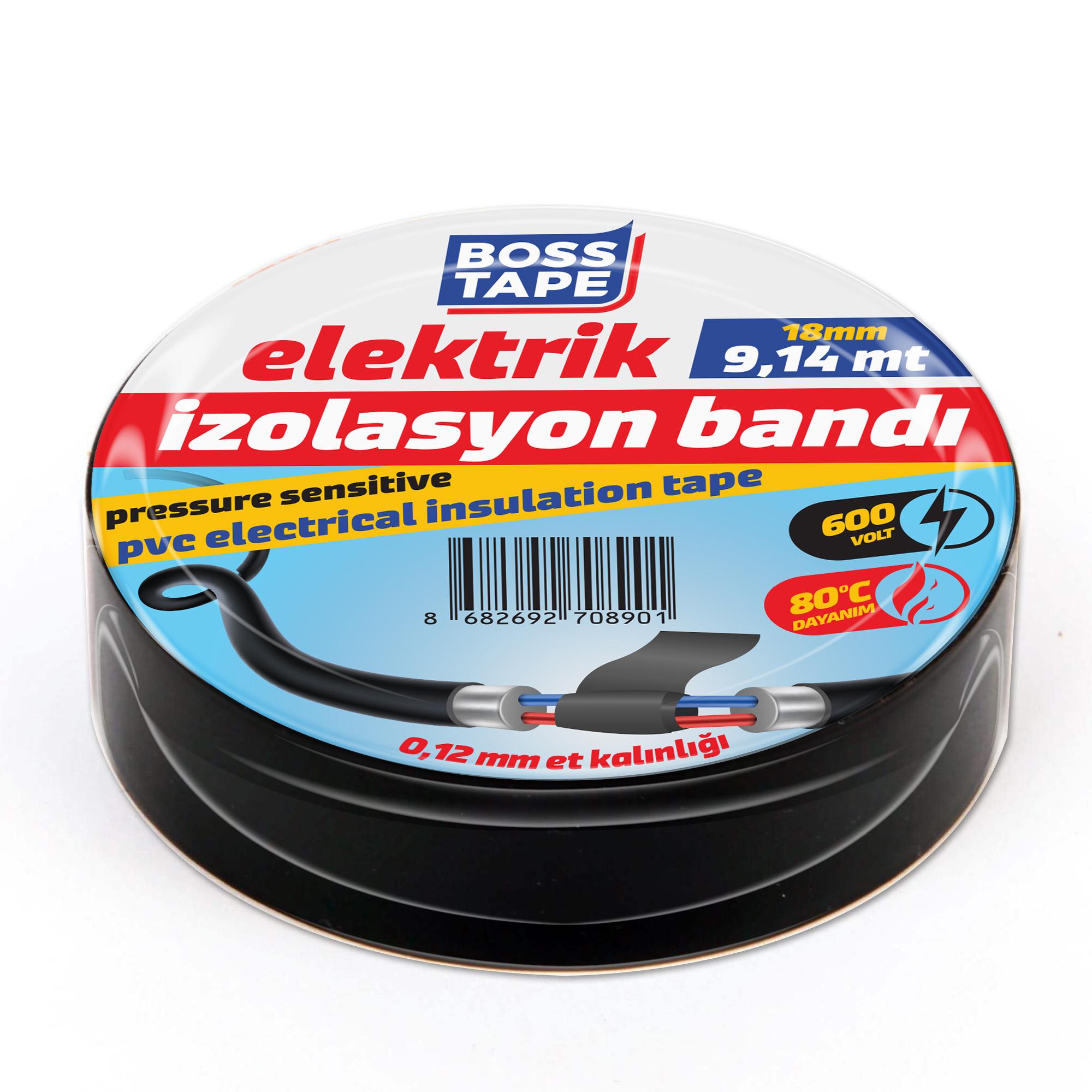 Boss TapeElektrik BantlarıElektrik Bandı Izole Bant Siyah Elektrik Bandı En:18mm Boy:9,14