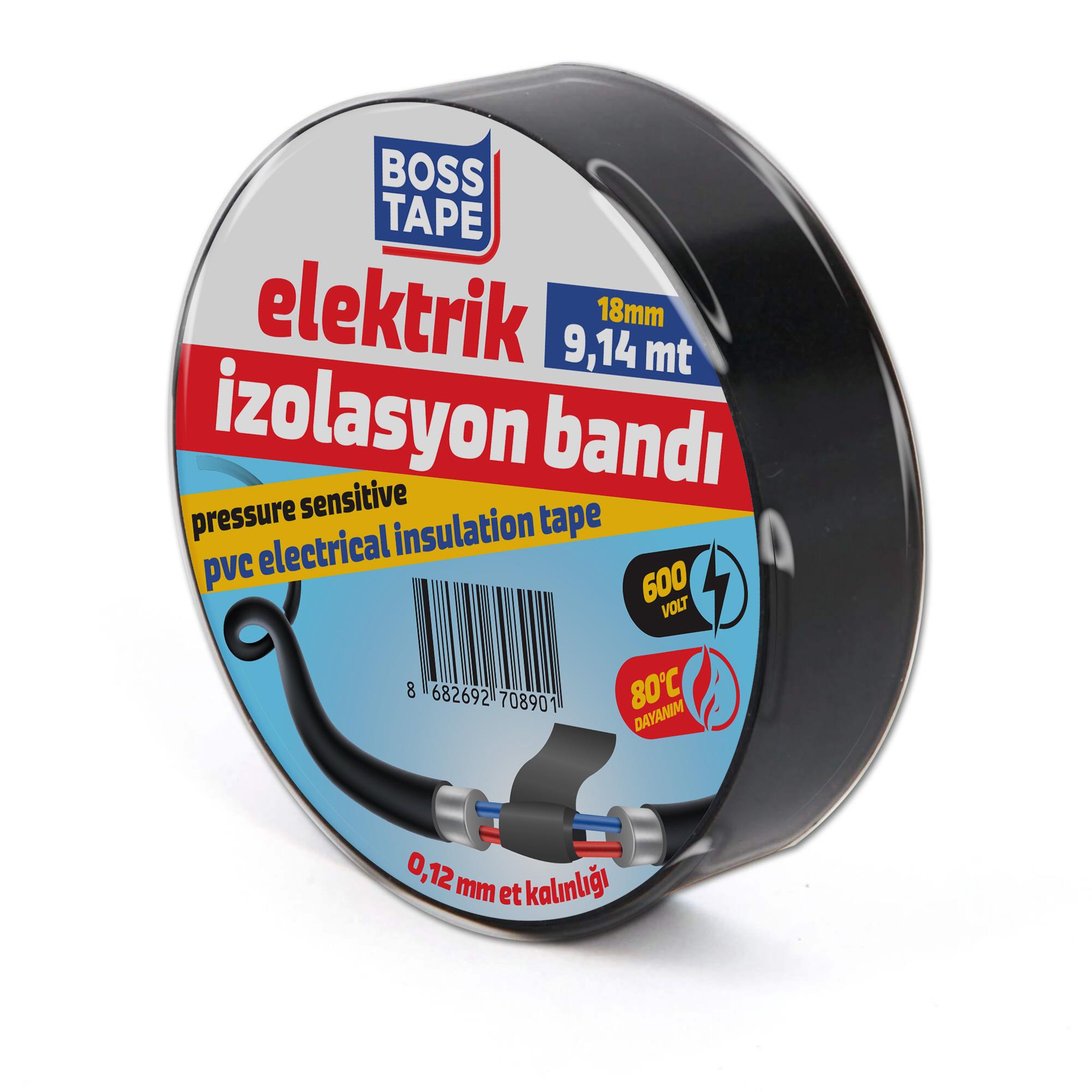Boss TapeElektrik BantlarıElektrik Bandı Izole Bant Siyah Elektrik Bandı En:18mm Boy:9,14