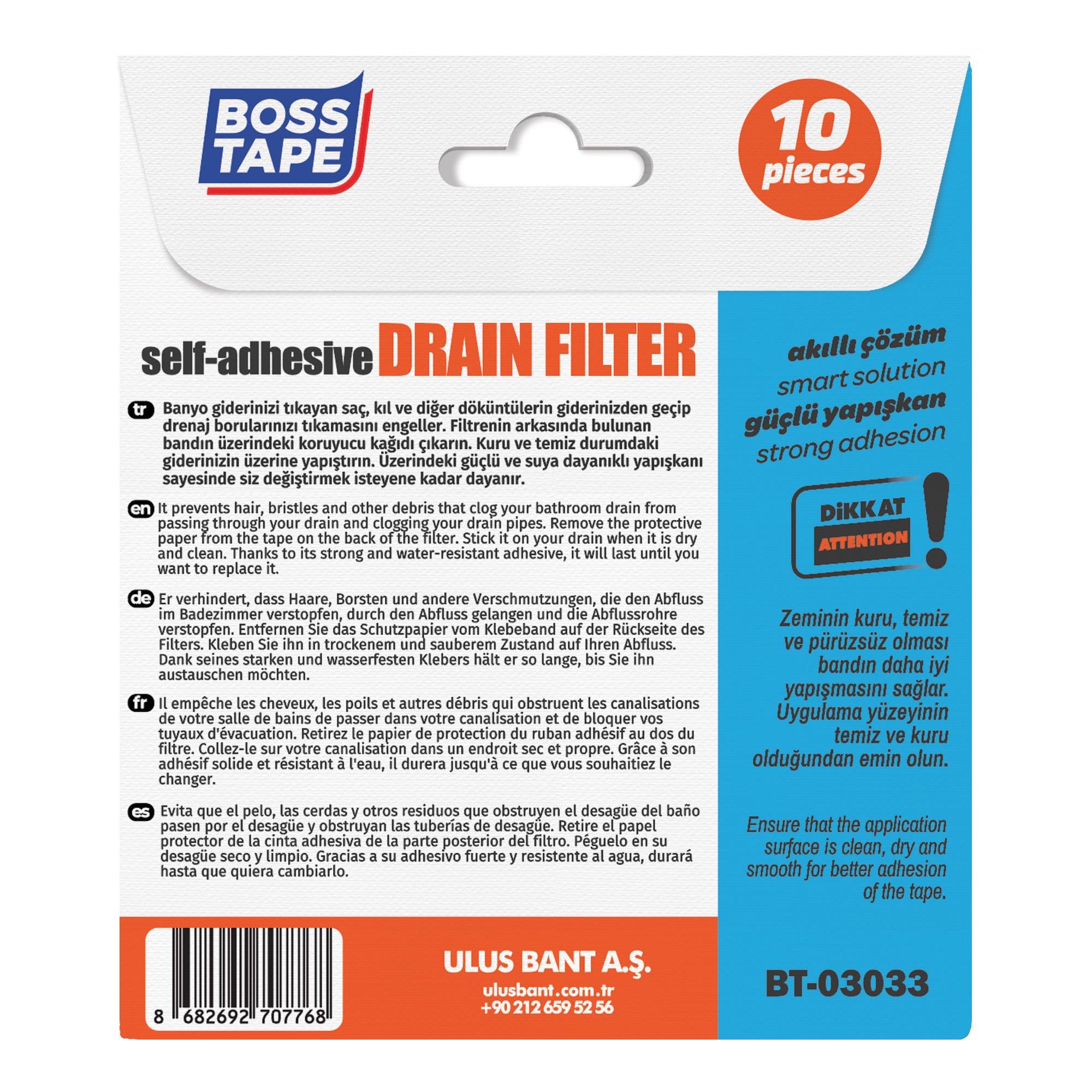 Boss TapeYapıştırıcıBantlarGider Filtresi Banyo Filtresi 10'lu Paket