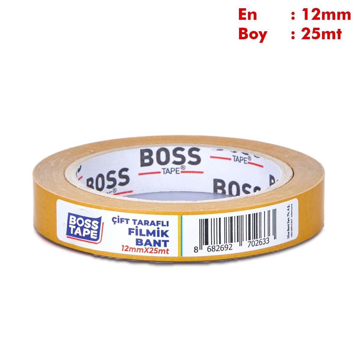 Boss TapeElektrik BantlarıHobi Karton Okul Kullanımına Uygun Çift Taraflı En:12mm Boy:25mt