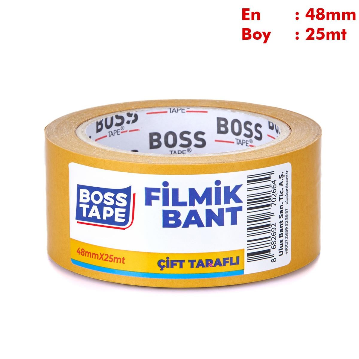 Boss TapeElektrik BantlarıHobi Karton Okul Kullanımına Uygun Çift Taraflı En:48mm Boy:25mt