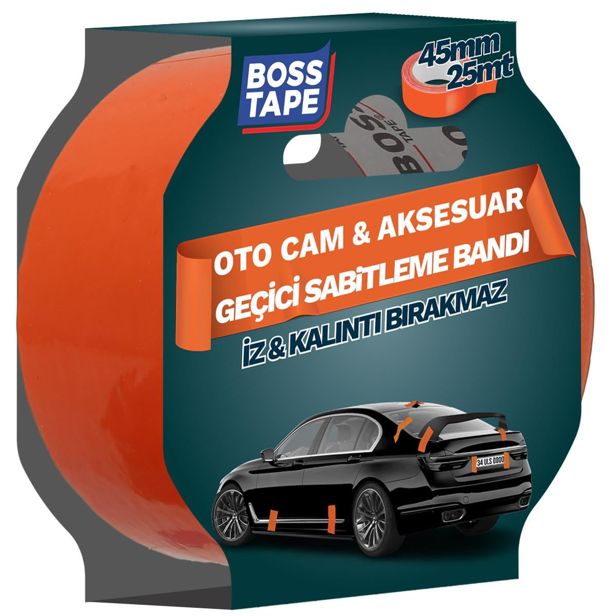 Boss TapeOto Aksesuarİz Bırakmaz Turuncu Geçici Aksesuar Sabitleme Bandı En:45mm Boy:25mt