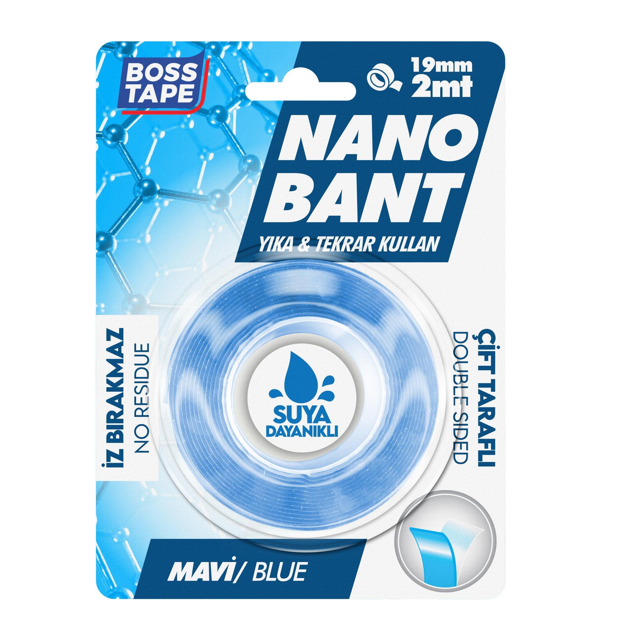 Boss TapeÇift Taraflı BantlarNano Bant Mavi Çift Taraflı En:19mm Boy: 2mt