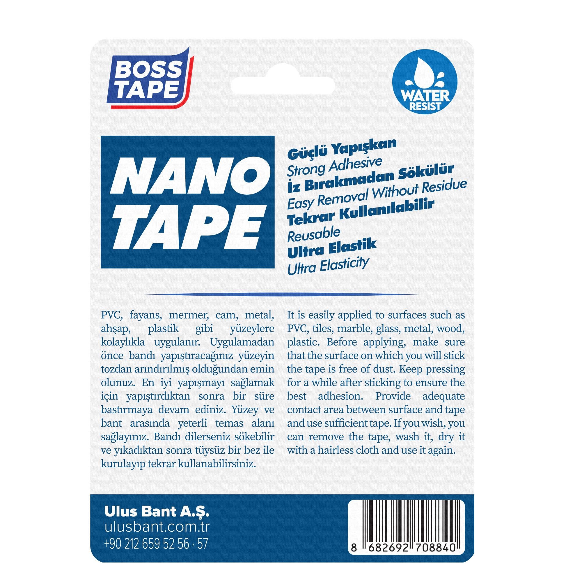 Boss TapeÇift Taraflı BantlarNano Bant Mavi Çift Taraflı En:19mm Boy: 2mt
