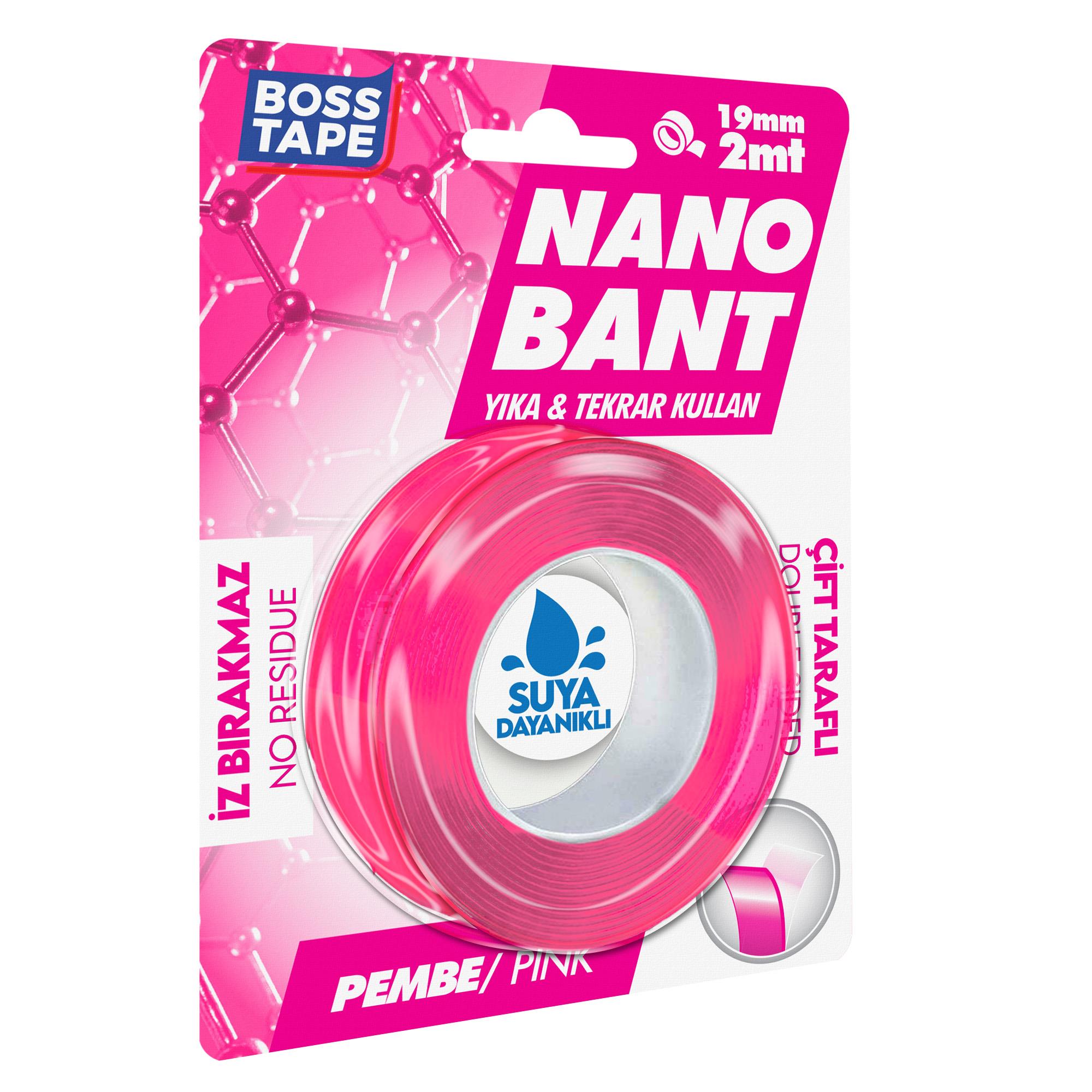 Boss TapeÇift Taraflı BantlarNano Bant Pembe Çift Taraflı En:19mm Boy: 2mt