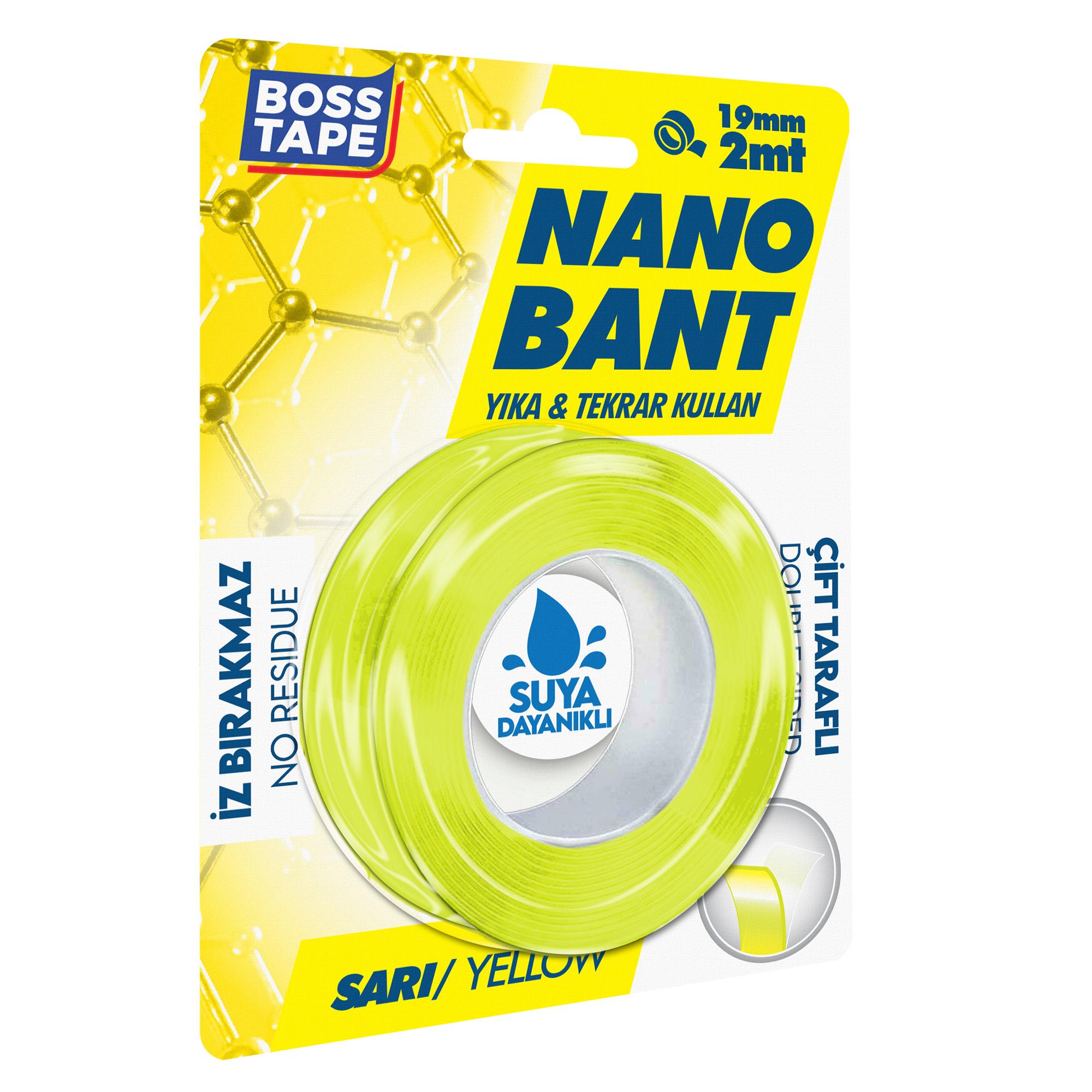 Boss TapeÇift Taraflı BantlarNano Bant Sarı Çift Taraflı En:19mm Boy: 2mt