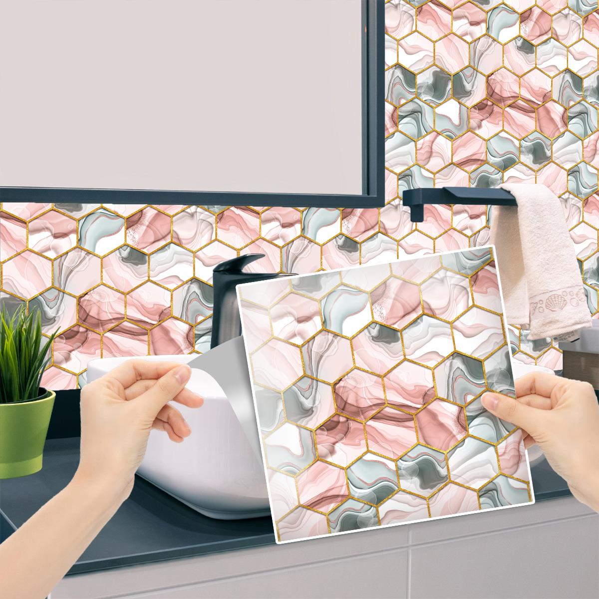 Boss TapeDöşemePembe Altıgen Pvc Karo 30x30cm