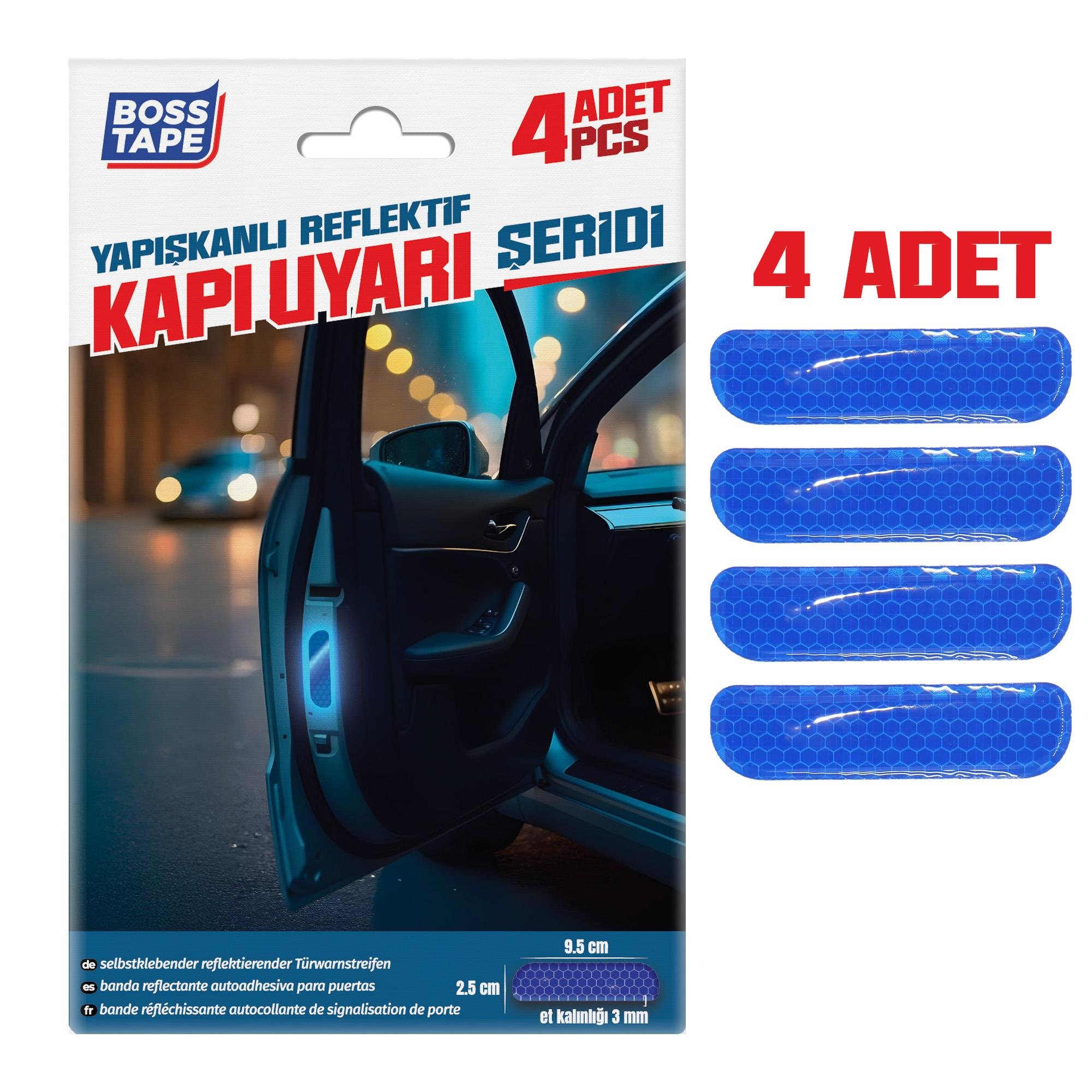Boss TapeReflektif BantlarReflektörlü Silikon Kapı Uyarı Mavi Şeritler 3mm Et Kalınlığı