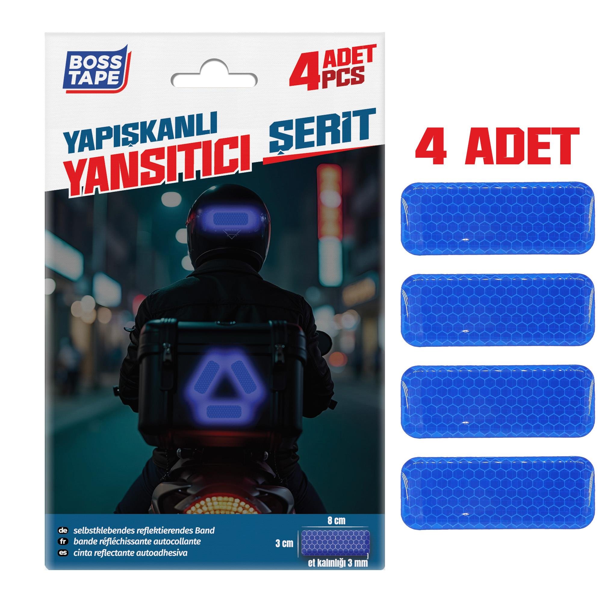 Boss TapeReflektif BantlarReflektörlü Silikon Yapışkanlı Mavi Şeritler 3mm Et Kalınlığı