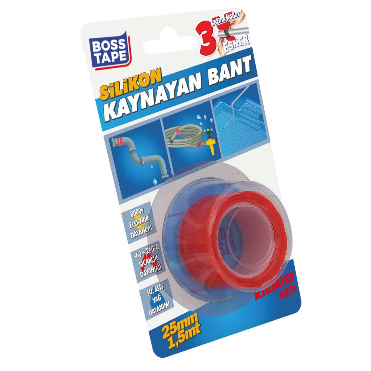 Boss Tapeİzolasyon BantlarıSilikon Kaynayan Tamir Bandı En:25mm Boy:1,5mt Kırmızı