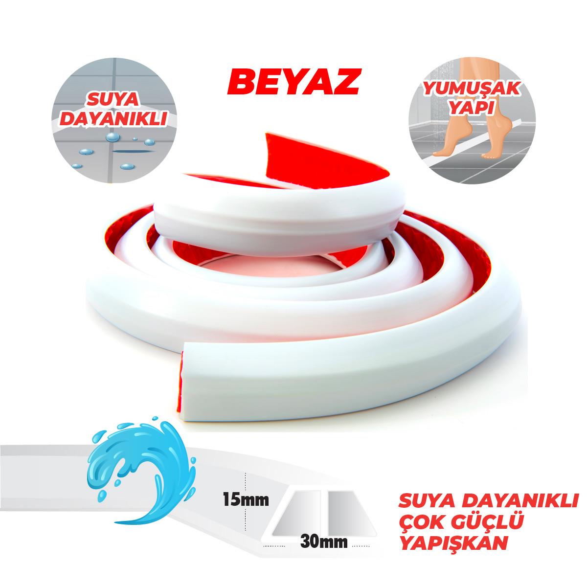Boss TapeElektrik BantlarıYapışkanlı Duş Kapı Mutfak Tezgahı Etrafı Su Kesici Bariyer Beyaz 1mt