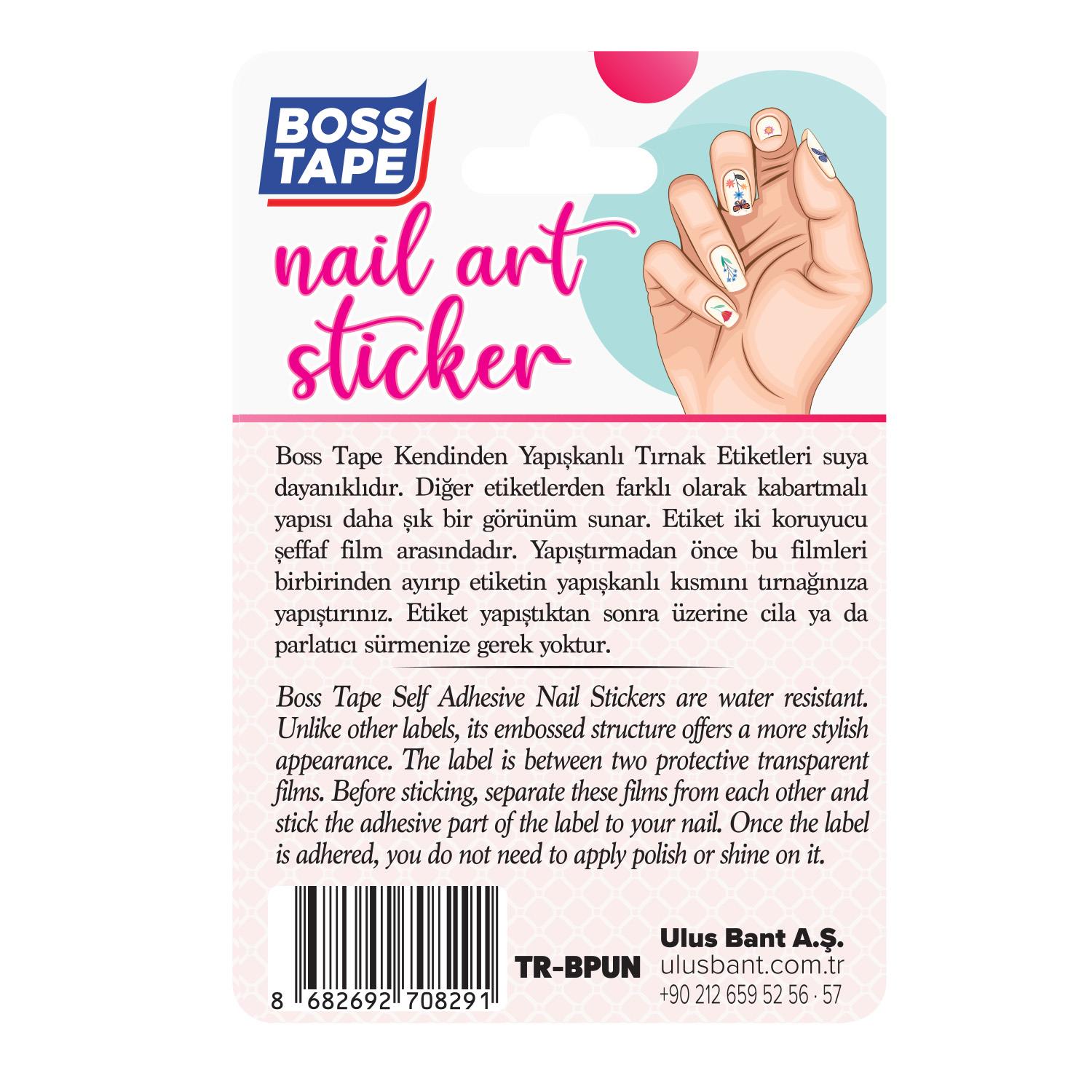 Boss TapeTırnak EtiketiYapışkanlı Tırnak Etiketi Sticker Tırnak Süsleme Nail Art Tattoo Dövmesi Puantiye Beyaz