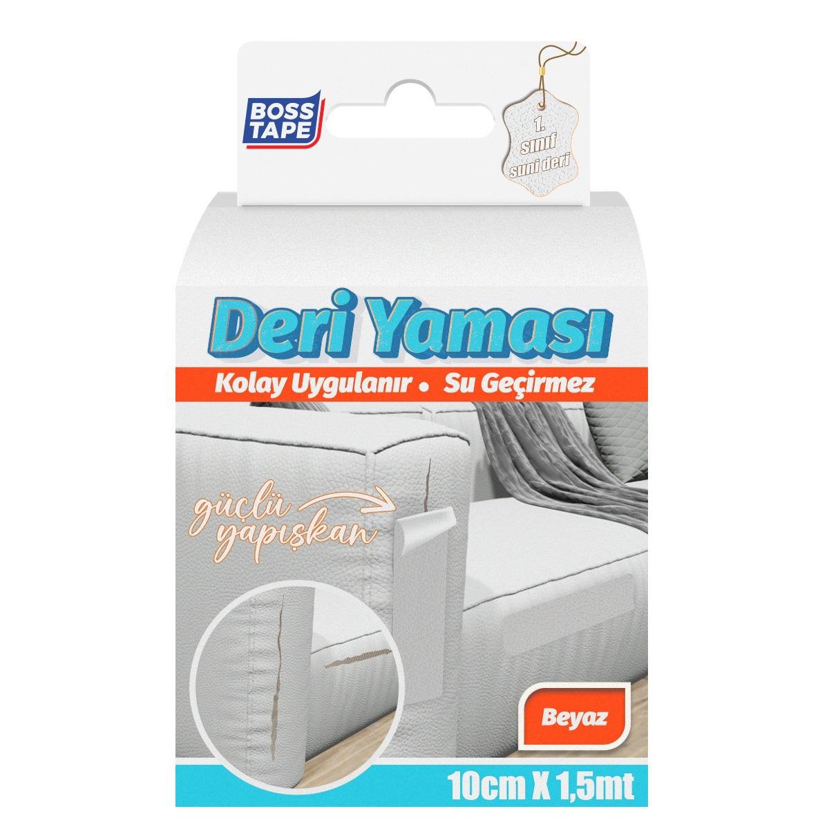 Boss Yapışkanlı Deri Yama Beyaz En:10cm  Boy:1,5