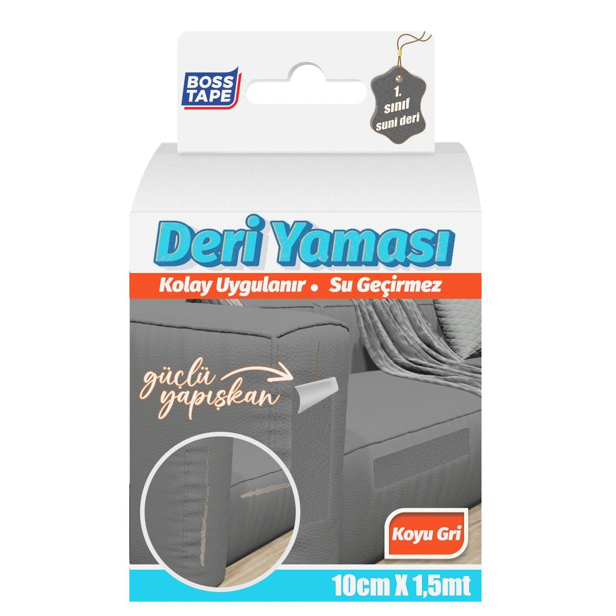 Boss Yapışkanlı Deri Yama Koyu Gri En:10cm Boy:1,5