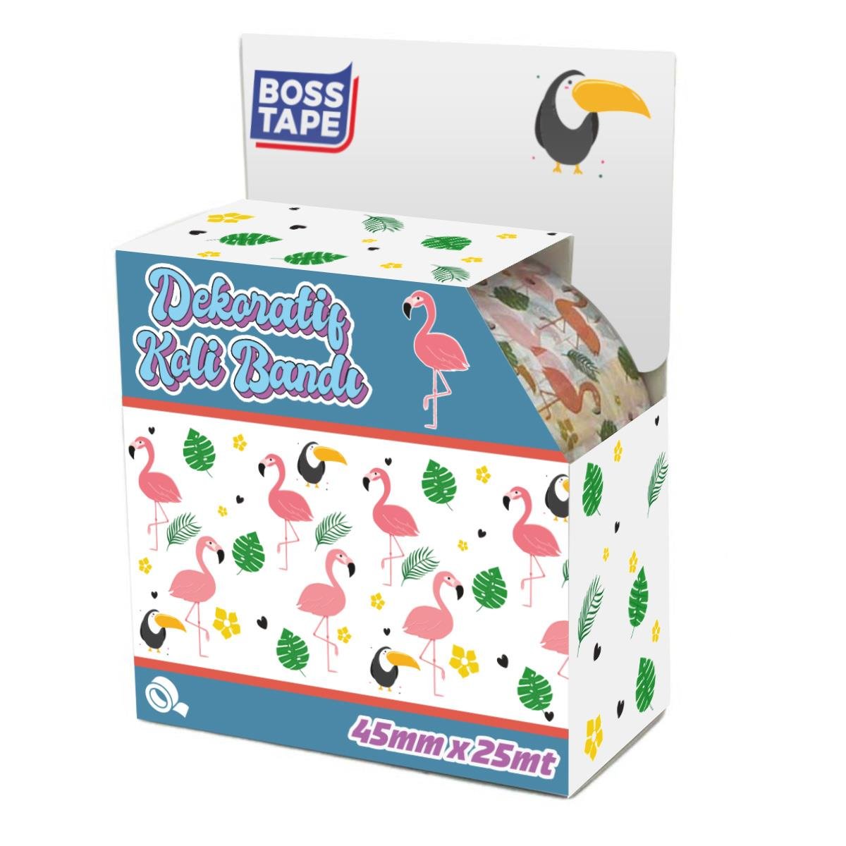 Dekoratif Ambalaj ve Paketleme Bandı 45mmx25mt Flamingo Desenli